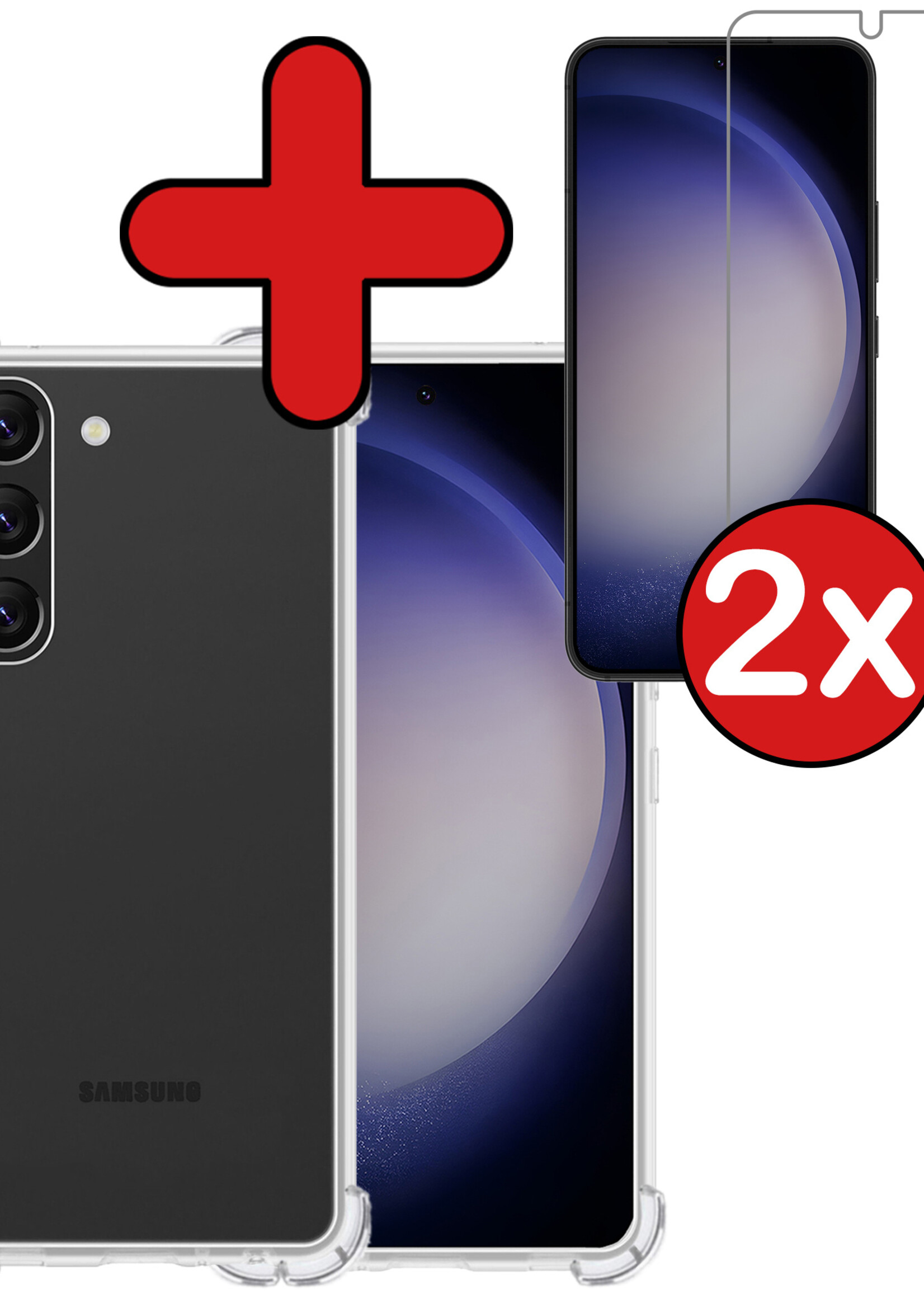 BTH Hoesje Geschikt voor Samsung S23 Hoesje Siliconen Shock Proof Case Hoes Met 2x Screenprotector - Hoes Geschikt voor Samsung Galaxy S23 Hoes Cover Case Shockproof - Transparant