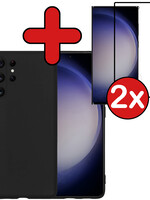 BTH BTH Samsung Galaxy S23 Ultra Hoesje Siliconen Met 2x Screenprotector - Zwart