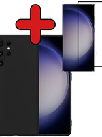 BTH BTH Samsung Galaxy S23 Ultra Hoesje Siliconen Met Screenprotector - Zwart
