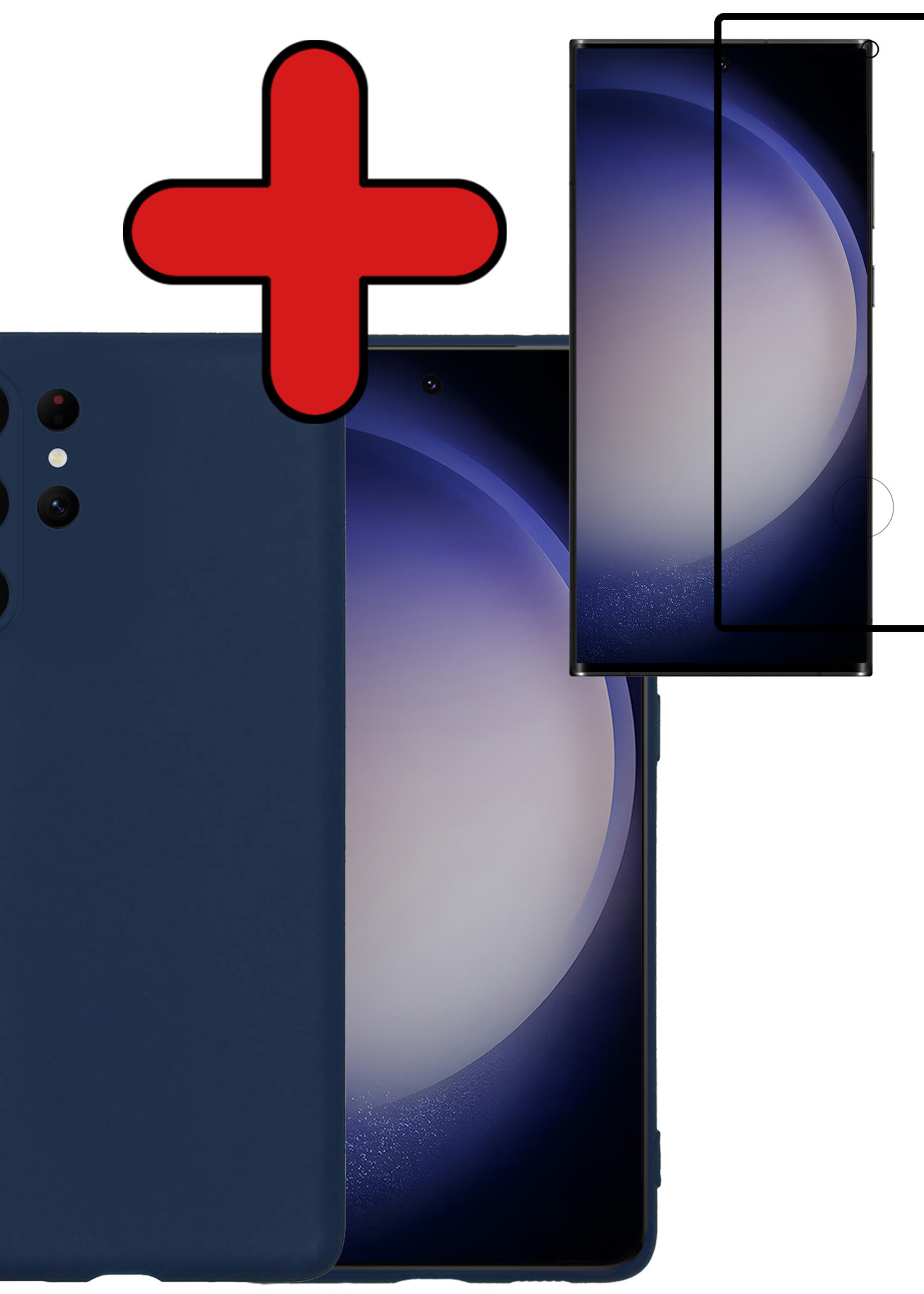 BTH Hoesje Geschikt voor Samsung S23 Ultra Hoesje Siliconen Case Hoes Met Screenprotector - Hoes Geschikt voor Samsung Galaxy S23 Ultra Hoes Cover Case - Donkerblauw