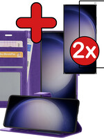 BTH BTH Samsung Galaxy S23 Ultra Hoesje Bookcase Paars Met 2x Screenprotector