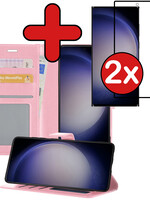 BTH BTH Samsung Galaxy S23 Ultra Hoesje Bookcase Lichtroze Met 2x Screenprotector