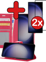 BTH BTH Samsung Galaxy S23 Ultra Hoesje Bookcase Donkerroze Met 2x Screenprotector