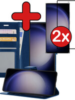 BTH BTH Samsung Galaxy S23 Ultra Hoesje Bookcase Donkerblauw Met 2x Screenprotector