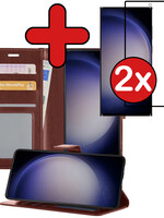 BTH BTH Samsung Galaxy S23 Ultra Hoesje Bookcase Bruin Met 2x Screenprotector