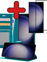 BTH BTH Samsung Galaxy S23 Ultra Hoesje Bookcase Turquoise Met Screenprotector