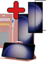 BTH BTH Samsung Galaxy S23 Ultra Hoesje Bookcase Rose Goud Met Screenprotector