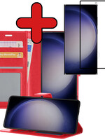 BTH BTH Samsung Galaxy S23 Ultra Hoesje Bookcase Rood Met Screenprotector