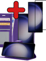 BTH BTH Samsung Galaxy S23 Ultra Hoesje Bookcase Paars Met Screenprotector