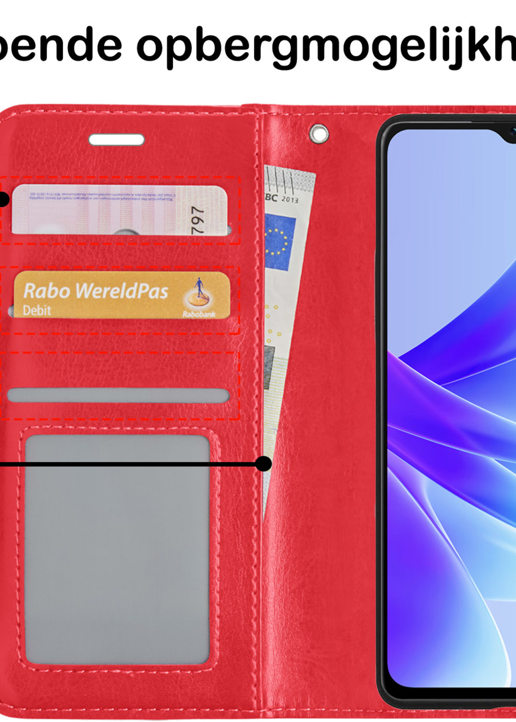 BTH Oppo A17 Hoesje Book Case Hoes Portemonnee Cover Walletcase - Oppo A17 Hoes Bookcase Hoesje - Rood