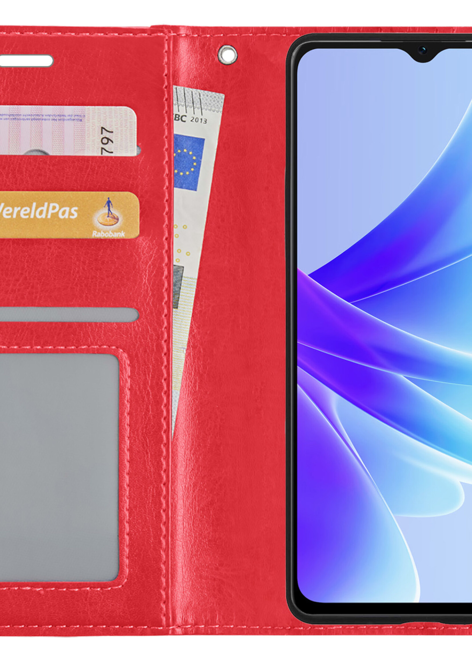 BTH OPPO A57 Hoesje Book Case Hoes Portemonnee Cover Walletcase - OPPO A57 Hoes Bookcase Hoesje - Rood