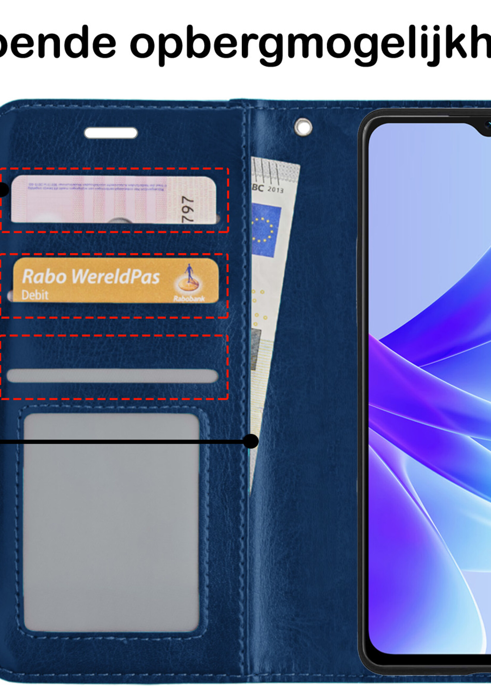 BTH OPPO A57s Hoesje Book Case Hoes Portemonnee Cover Walletcase - OPPO A57s Hoes Bookcase Hoesje - Donkerblauw