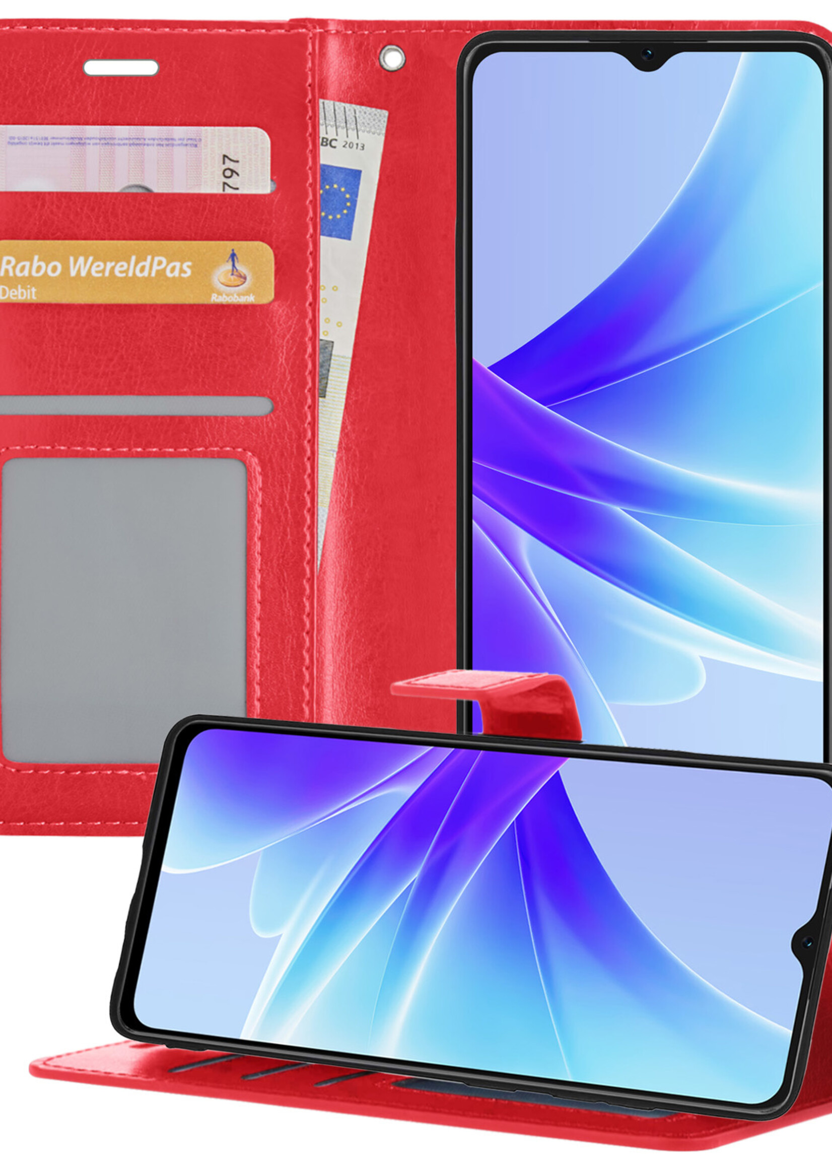 BTH OPPO A57s Hoesje Book Case Hoes Portemonnee Cover Walletcase - OPPO A57s Hoes Bookcase Hoesje - Rood