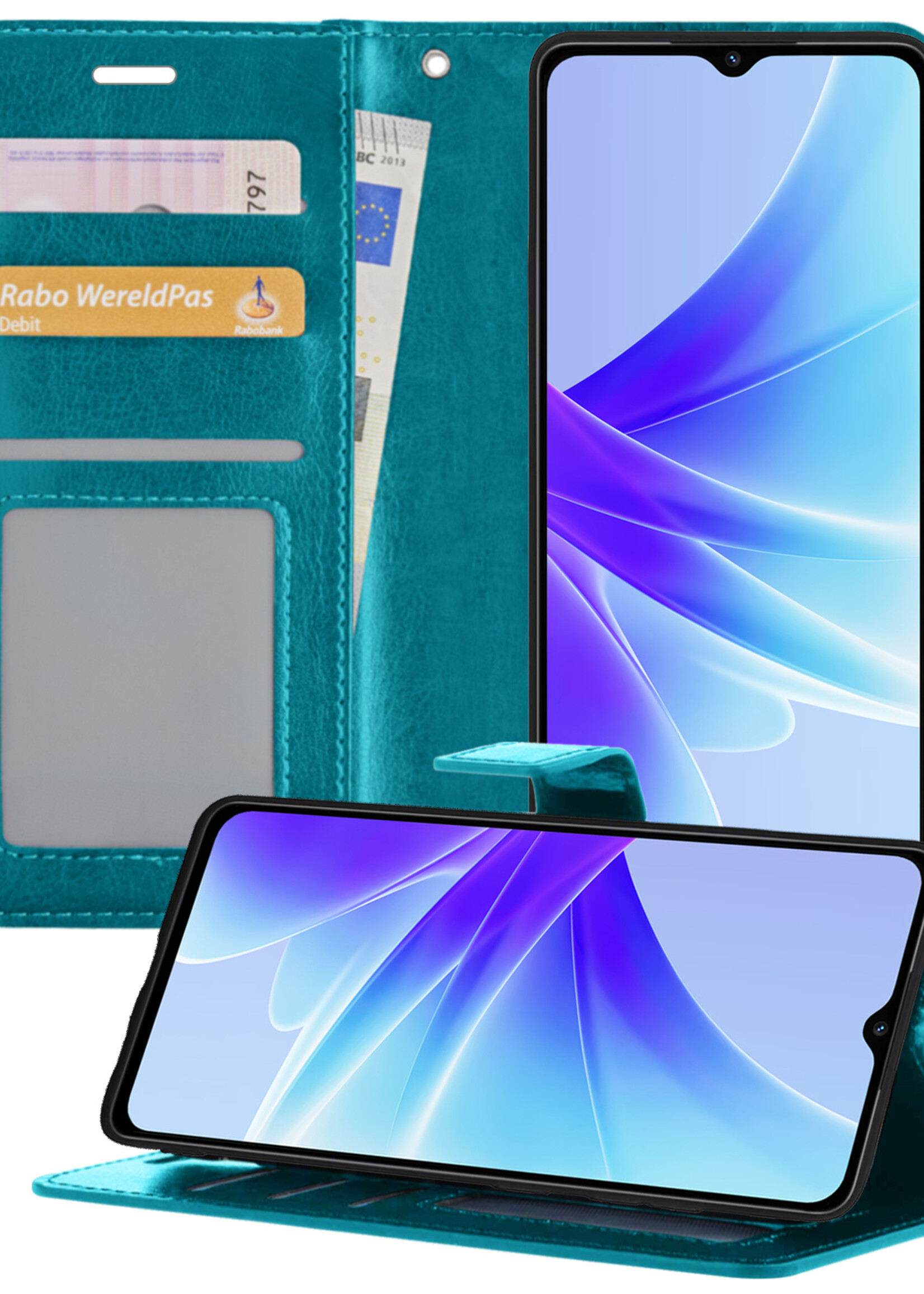 BTH OPPO A57s Hoesje Book Case Hoes Portemonnee Cover Walletcase - OPPO A57s Hoes Bookcase Hoesje - Turquoise