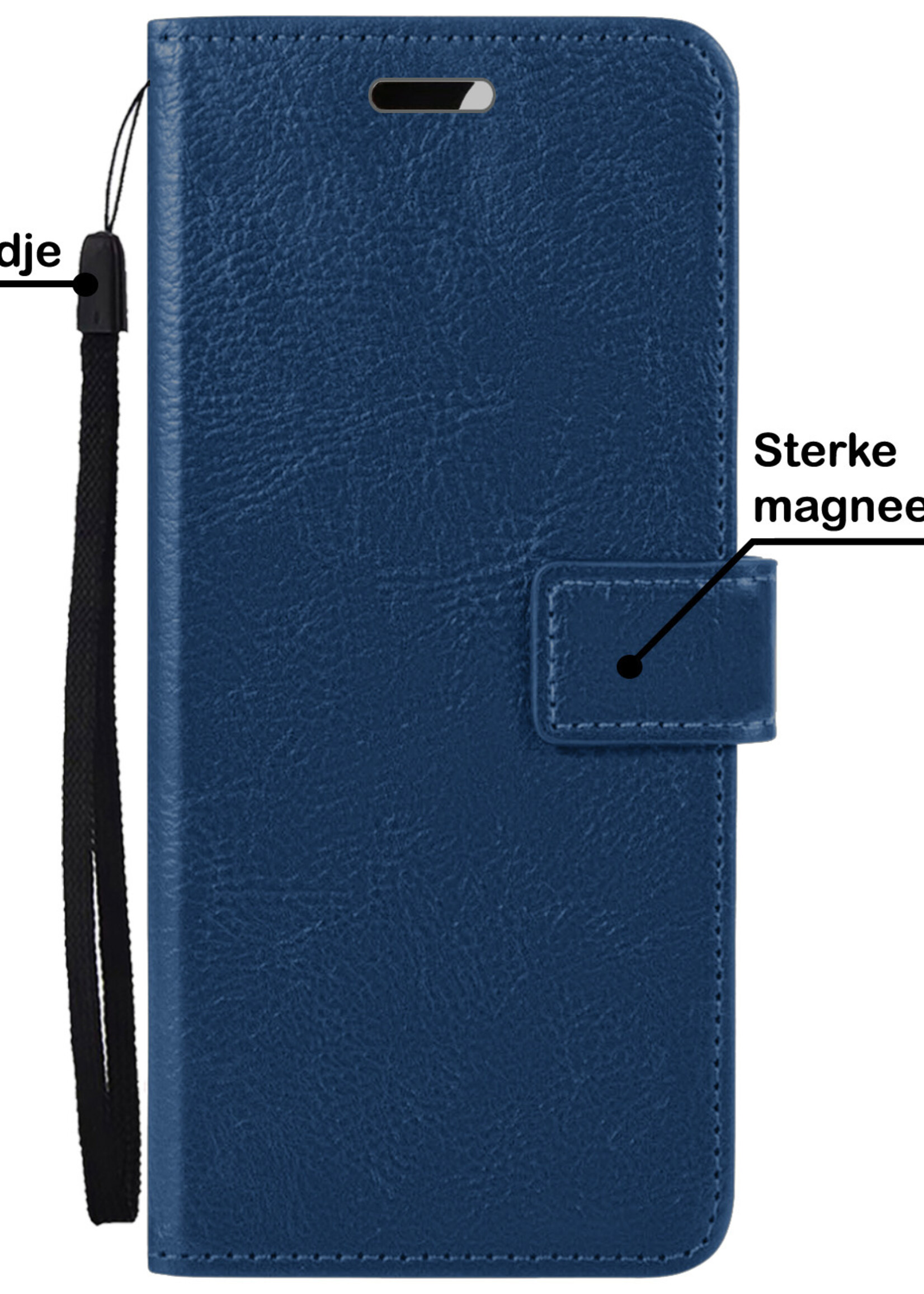 BTH Hoesje Geschikt voor OPPO A17 Hoesje Book Case Hoes Portemonnee Cover Walletcase Met Screenprotector - Hoes Geschikt voor OPPO A17 Hoes Bookcase Hoesje - Donkerblauw