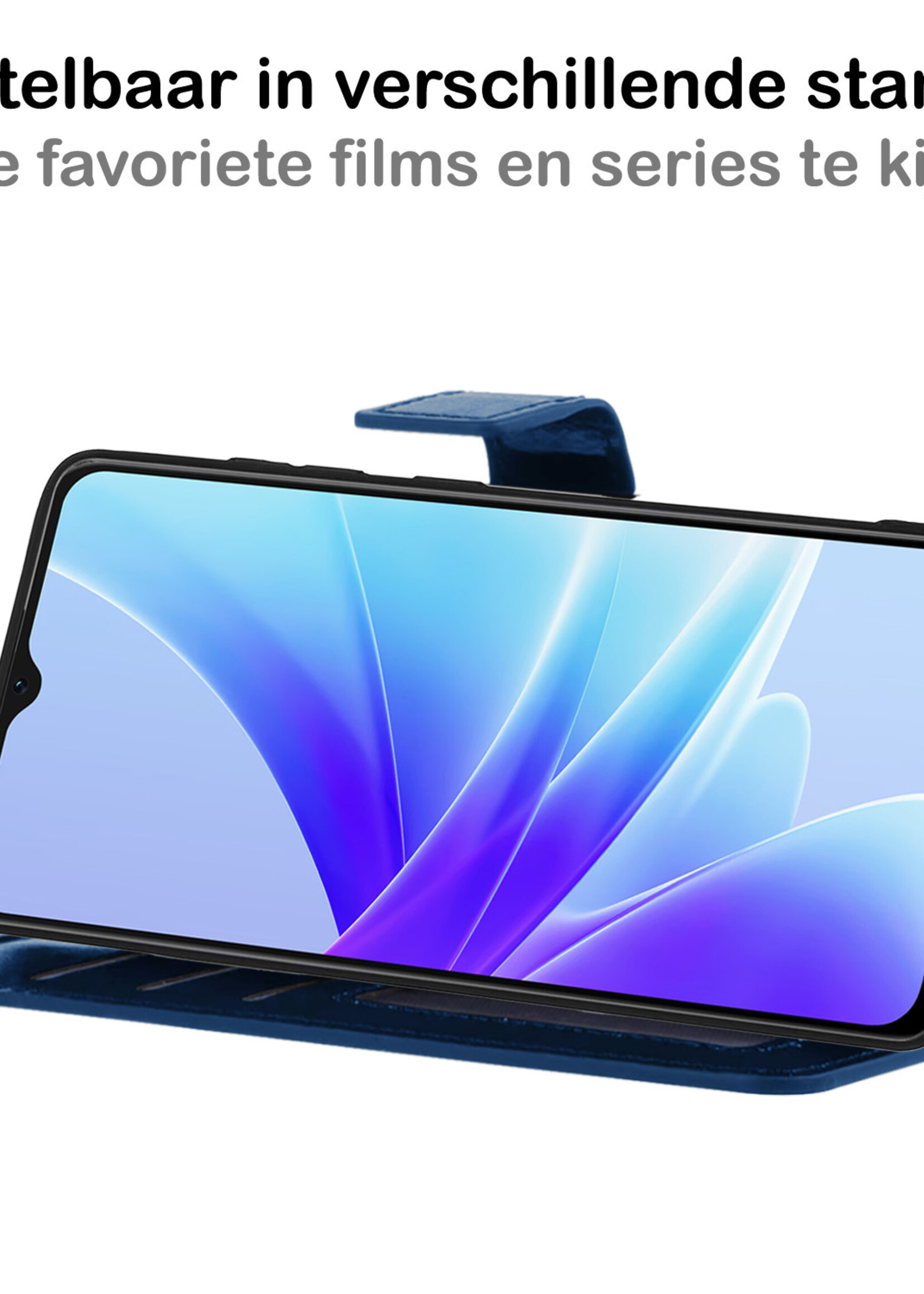 BTH Hoesje Geschikt voor OPPO A17 Hoesje Book Case Hoes Portemonnee Cover Walletcase Met Screenprotector - Hoes Geschikt voor OPPO A17 Hoes Bookcase Hoesje - Donkerblauw