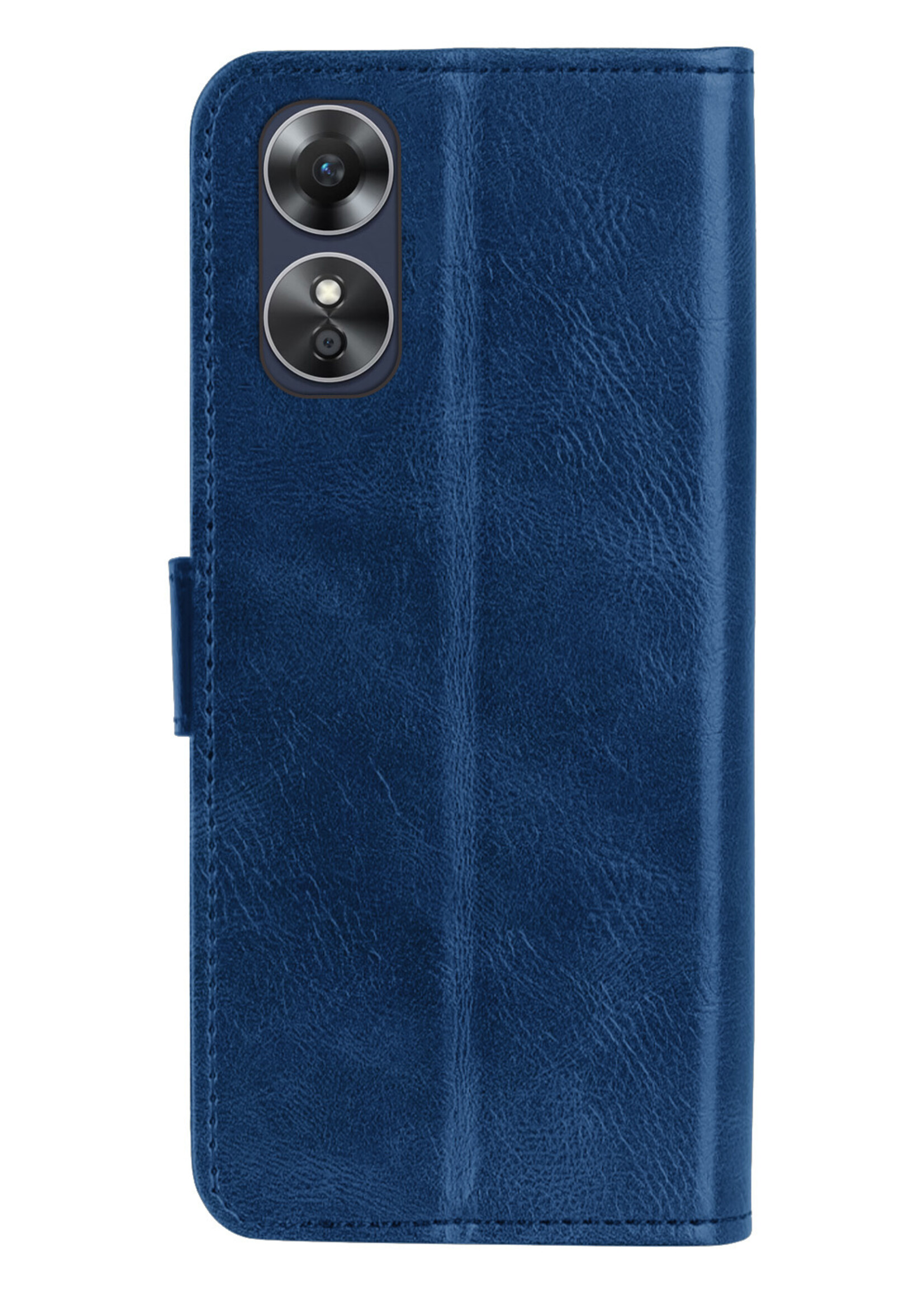 BTH Hoesje Geschikt voor OPPO A17 Hoesje Book Case Hoes Portemonnee Cover Walletcase Met Screenprotector - Hoes Geschikt voor OPPO A17 Hoes Bookcase Hoesje - Donkerblauw