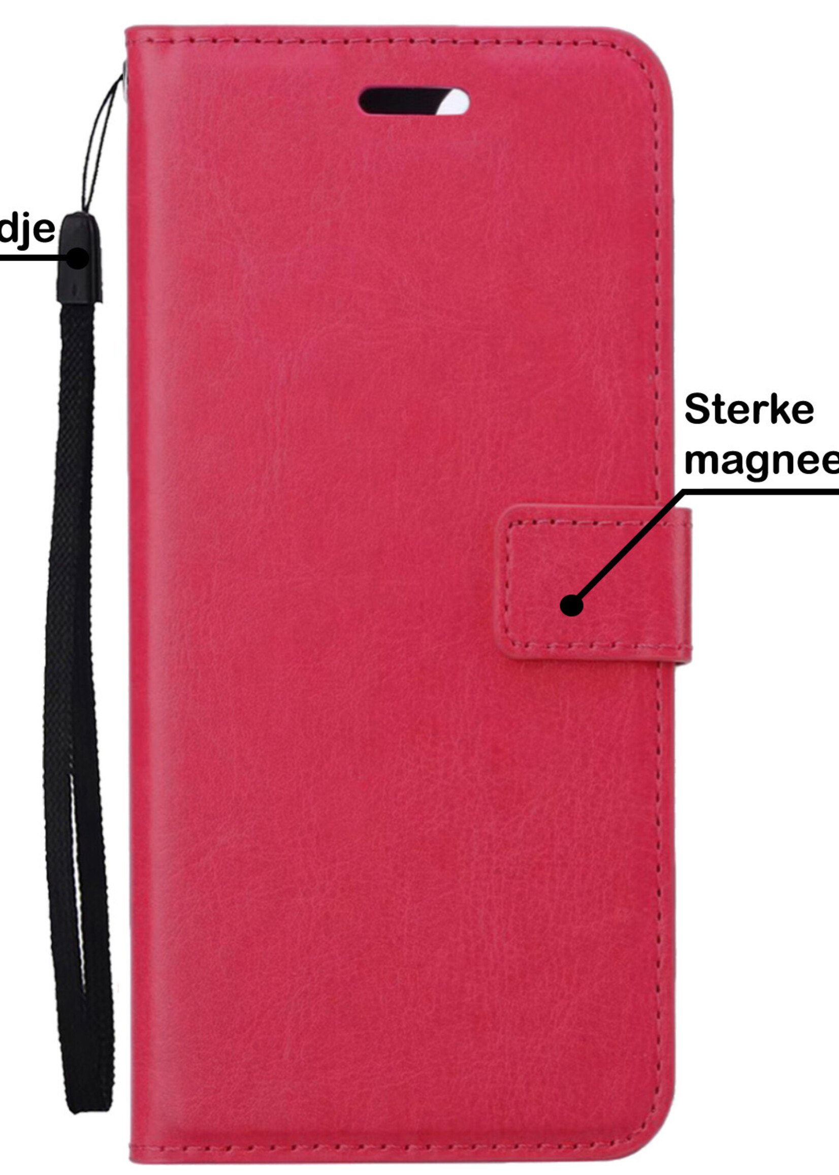 BTH Hoesje Geschikt voor OPPO A17 Hoesje Book Case Hoes Portemonnee Cover Walletcase Met Screenprotector - Hoes Geschikt voor OPPO A17 Hoes Bookcase Hoesje - Donkerroze
