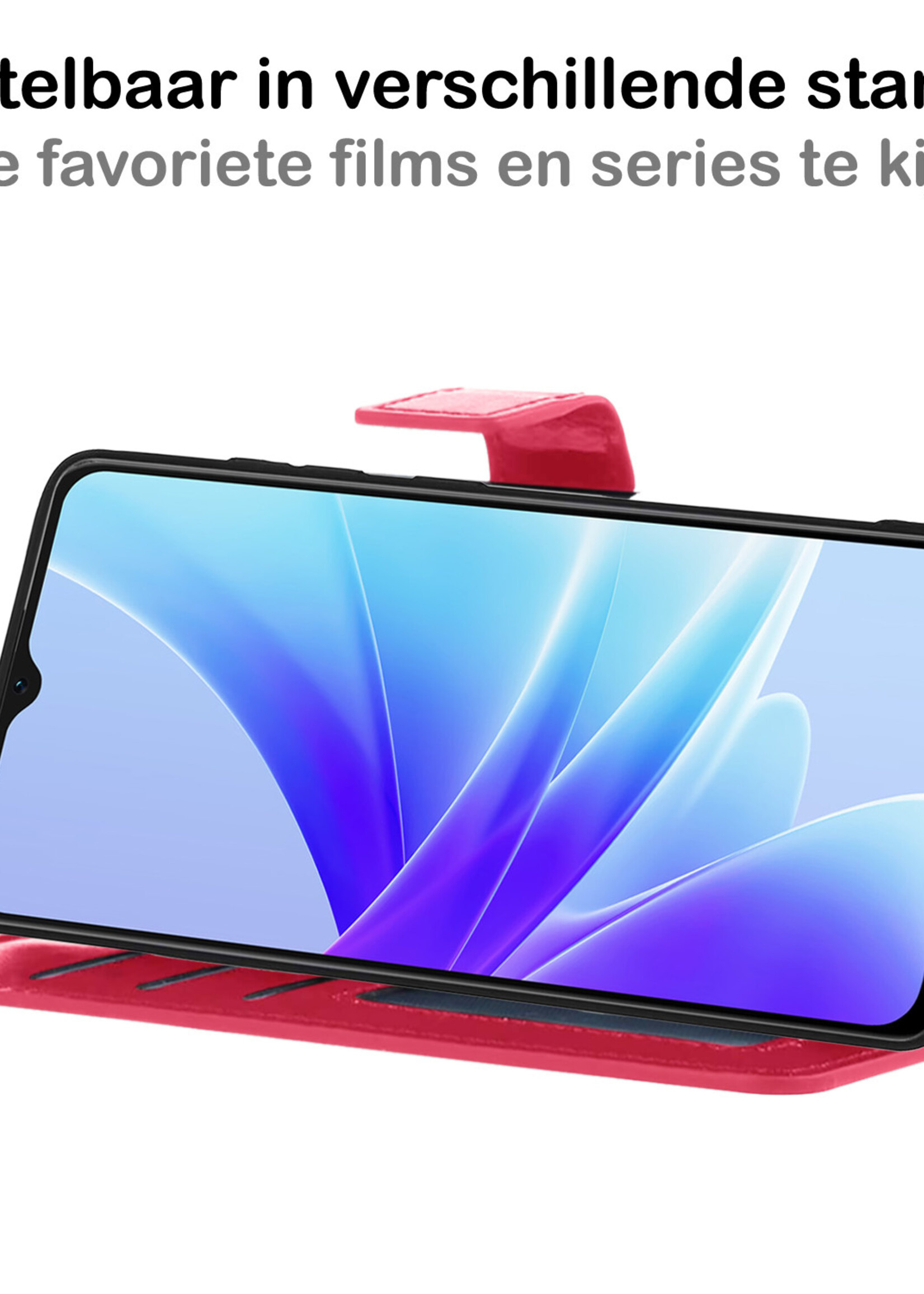 BTH Hoesje Geschikt voor OPPO A17 Hoesje Book Case Hoes Portemonnee Cover Walletcase Met Screenprotector - Hoes Geschikt voor OPPO A17 Hoes Bookcase Hoesje - Donkerroze