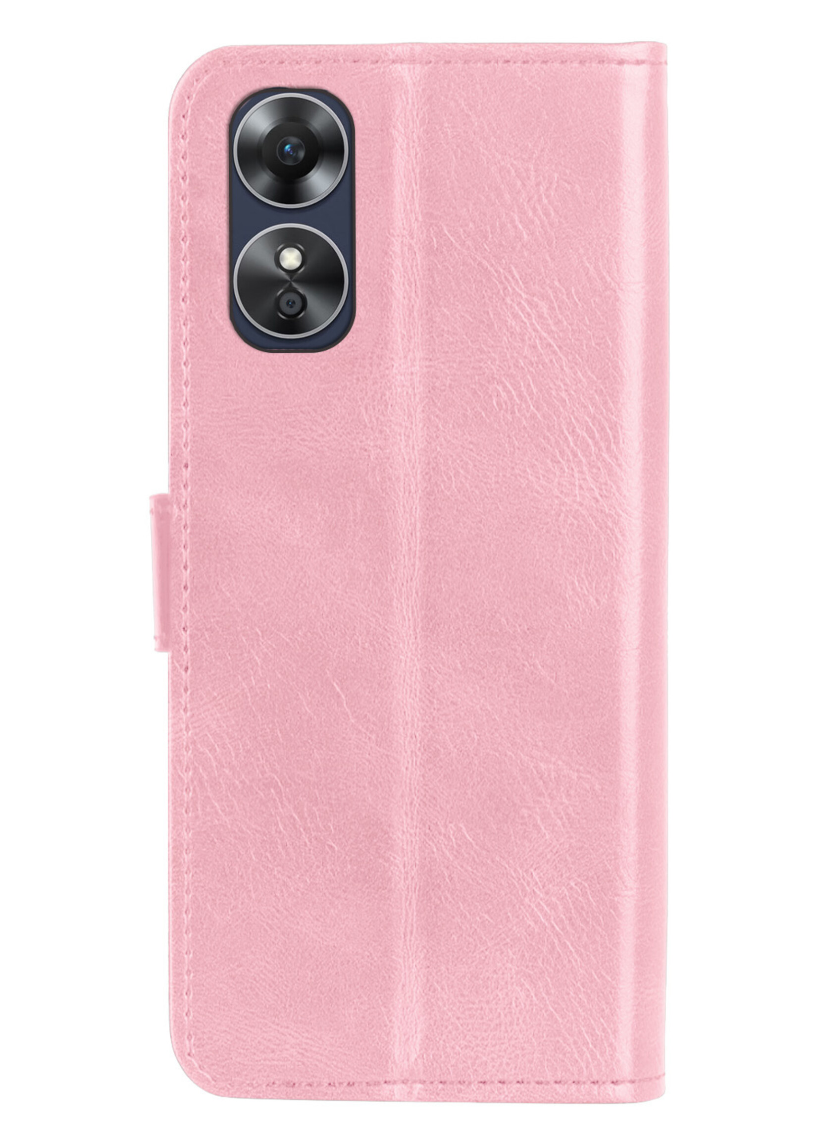 BTH Hoesje Geschikt voor OPPO A17 Hoesje Book Case Hoes Portemonnee Cover Walletcase Met Screenprotector - Hoes Geschikt voor OPPO A17 Hoes Bookcase Hoesje - Lichtroze