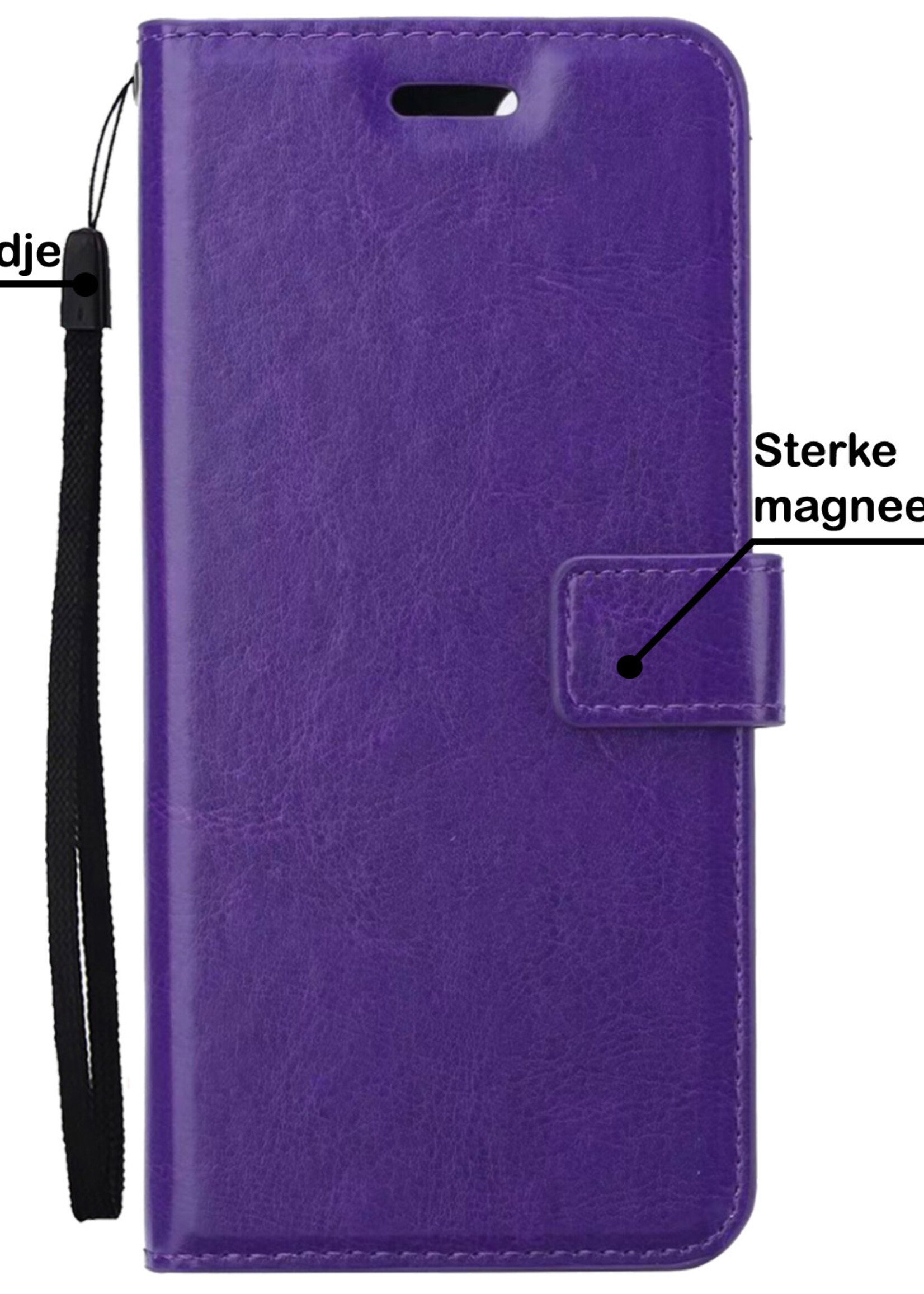 BTH Hoesje Geschikt voor OPPO A17 Hoesje Book Case Hoes Portemonnee Cover Walletcase Met Screenprotector - Hoes Geschikt voor OPPO A17 Hoes Bookcase Hoesje - Paars