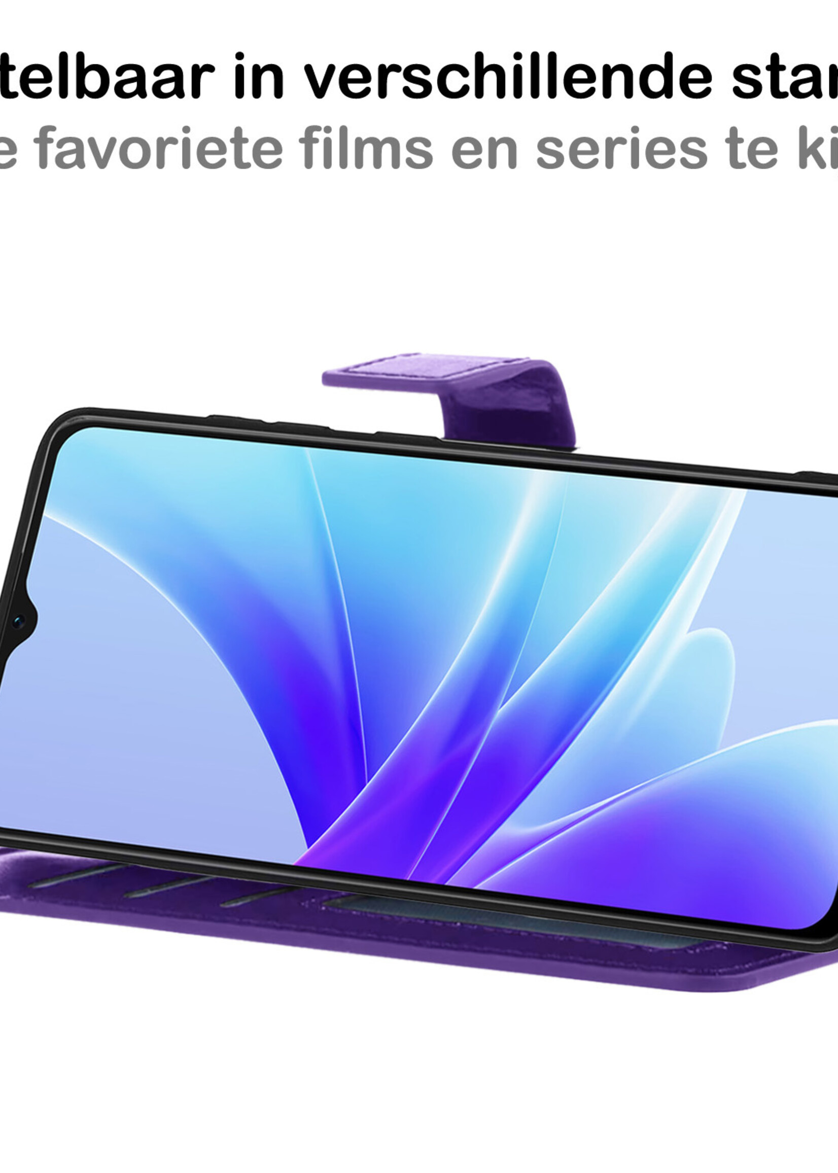 BTH Hoesje Geschikt voor OPPO A17 Hoesje Book Case Hoes Portemonnee Cover Walletcase Met Screenprotector - Hoes Geschikt voor OPPO A17 Hoes Bookcase Hoesje - Paars