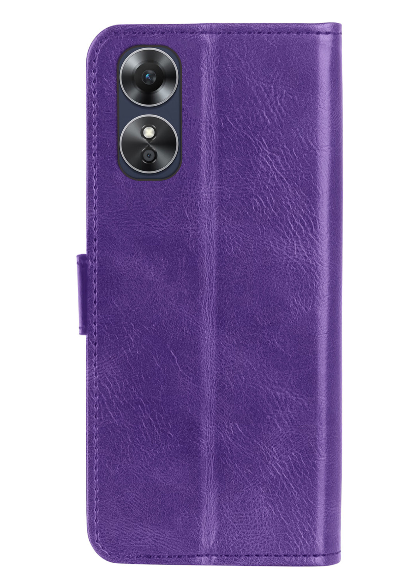 BTH Hoesje Geschikt voor OPPO A17 Hoesje Book Case Hoes Portemonnee Cover Walletcase Met Screenprotector - Hoes Geschikt voor OPPO A17 Hoes Bookcase Hoesje - Paars