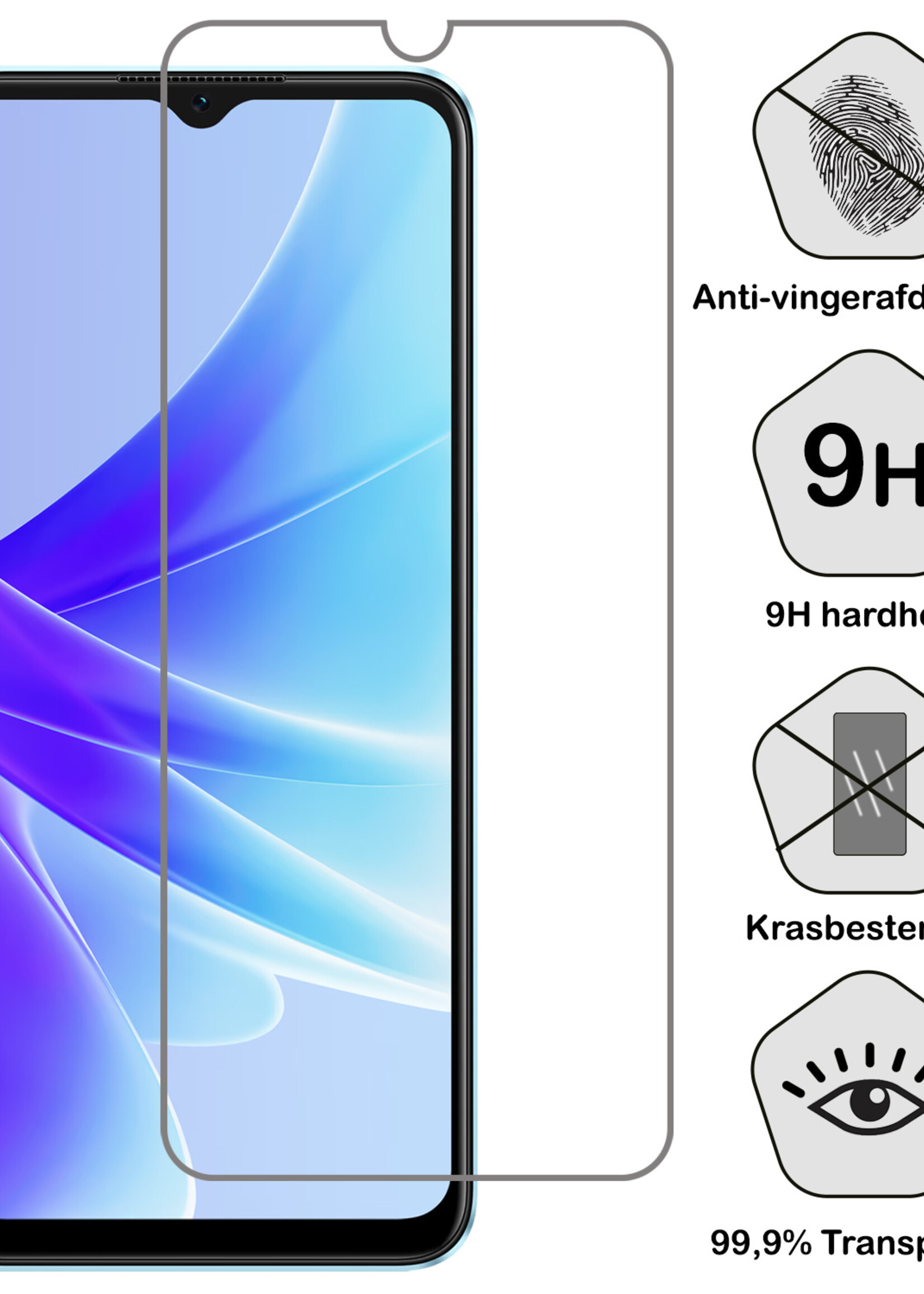 BTH Hoesje Geschikt voor OPPO A17 Hoesje Book Case Hoes Portemonnee Cover Walletcase Met Screenprotector - Hoes Geschikt voor OPPO A17 Hoes Bookcase Hoesje - Donkerblauw