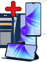 BTH BTH Oppo A17 Hoesje Bookcase Donkerblauw Met Screenprotector