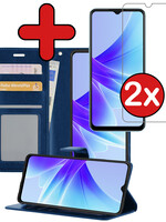 BTH BTH Oppo A17 Hoesje Bookcase Donkerblauw Met 2x Screenprotector