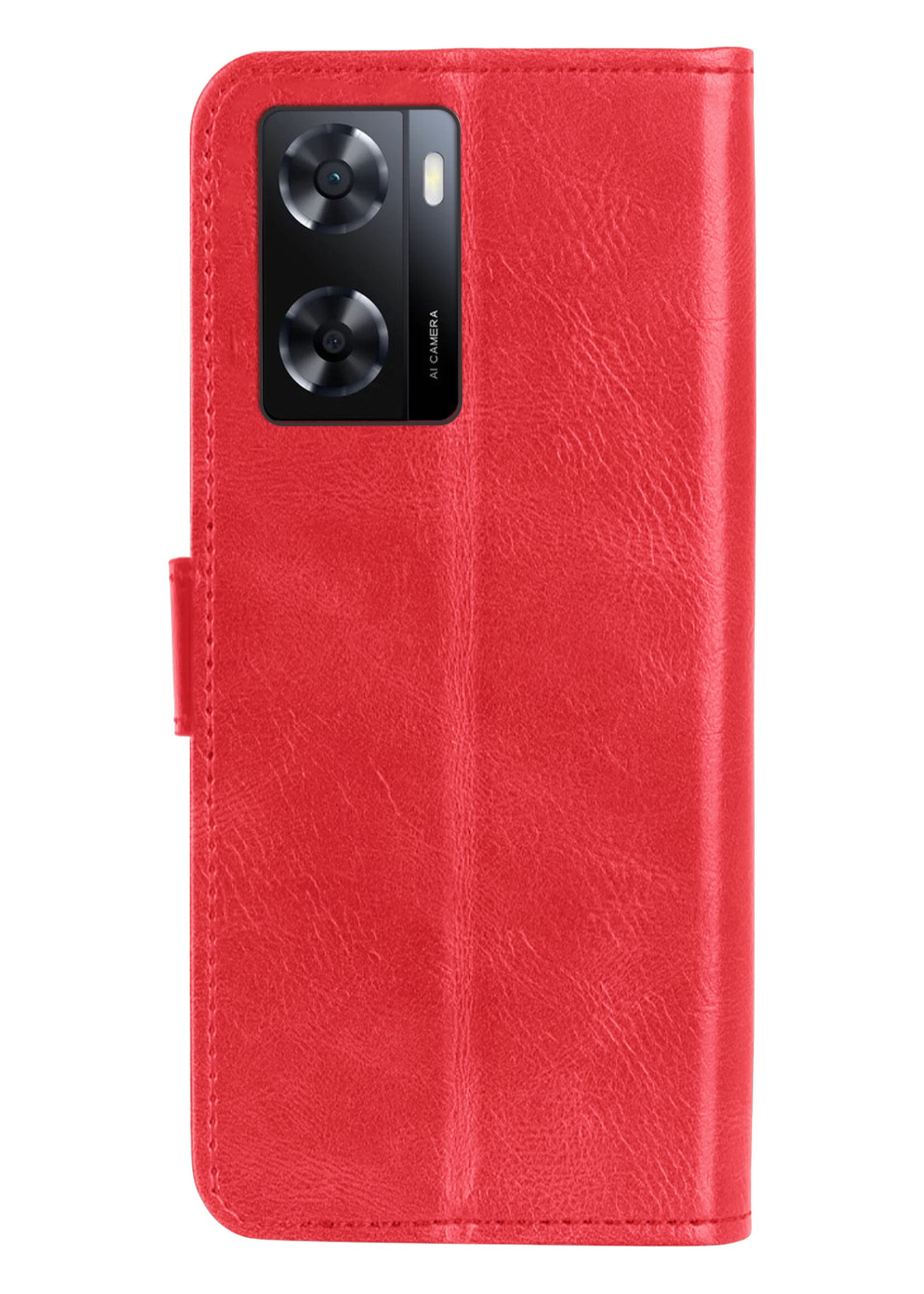 BTH Hoesje Geschikt voor OPPO A57s Hoesje Book Case Hoes Portemonnee Cover Walletcase Met Screenprotector - Hoes Geschikt voor OPPO A57s Hoes Bookcase Hoesje - Rood