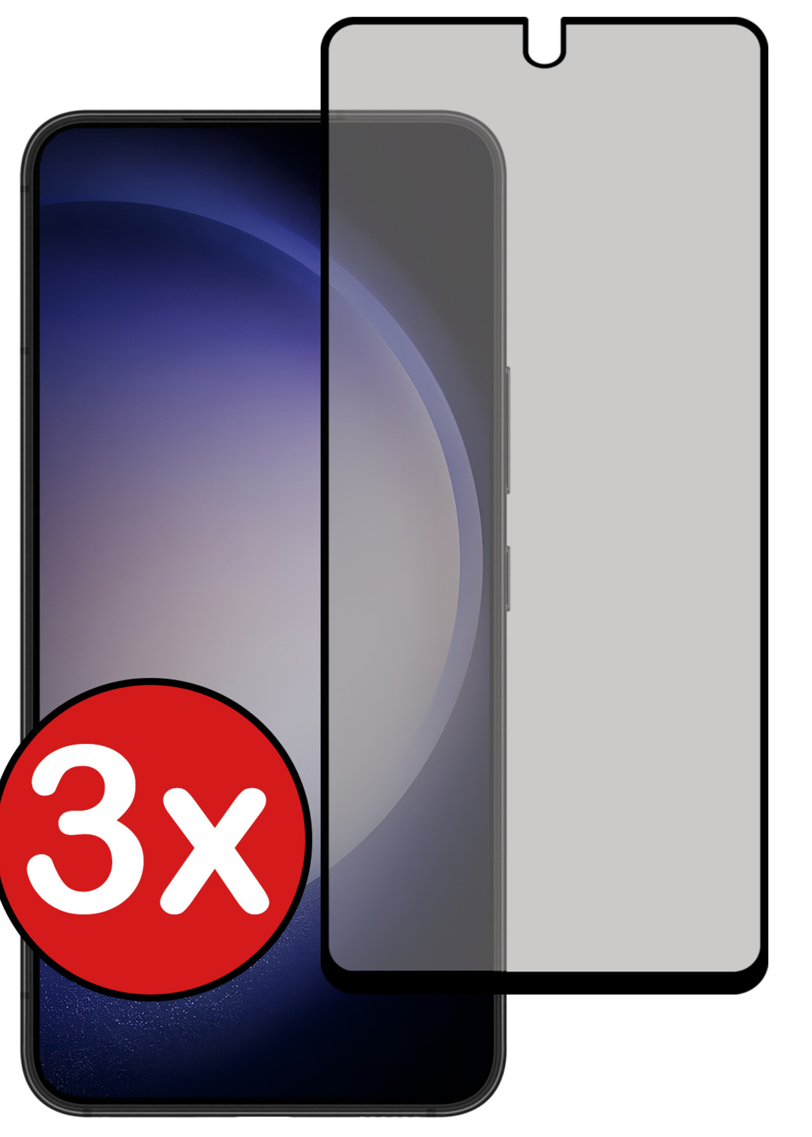 BTH Screenprotector Geschikt voor Samsung S23 Screenprotector Privacy Glas Gehard Full Cover - Screenprotector Geschikt voor Samsung Galaxy S23 Screenprotector Privacy Tempered Glass - 3 PACK