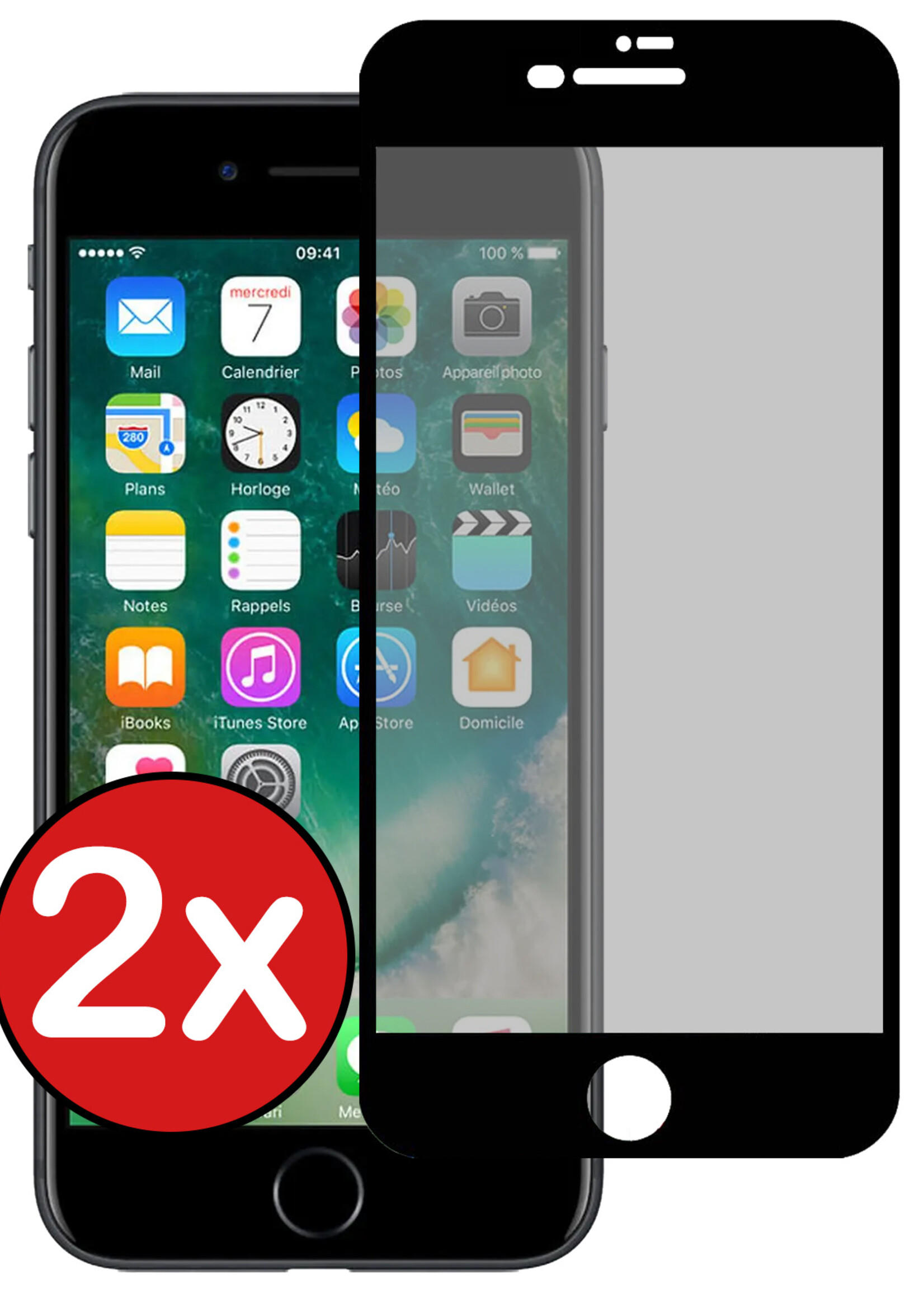 BTH Screenprotector Geschikt voor iPhone 7 Screenprotector Privacy Glas Gehard Full Cover - Screenprotector Geschikt voor iPhone 7 Screenprotector Privacy Tempered Glass - 2 PACK