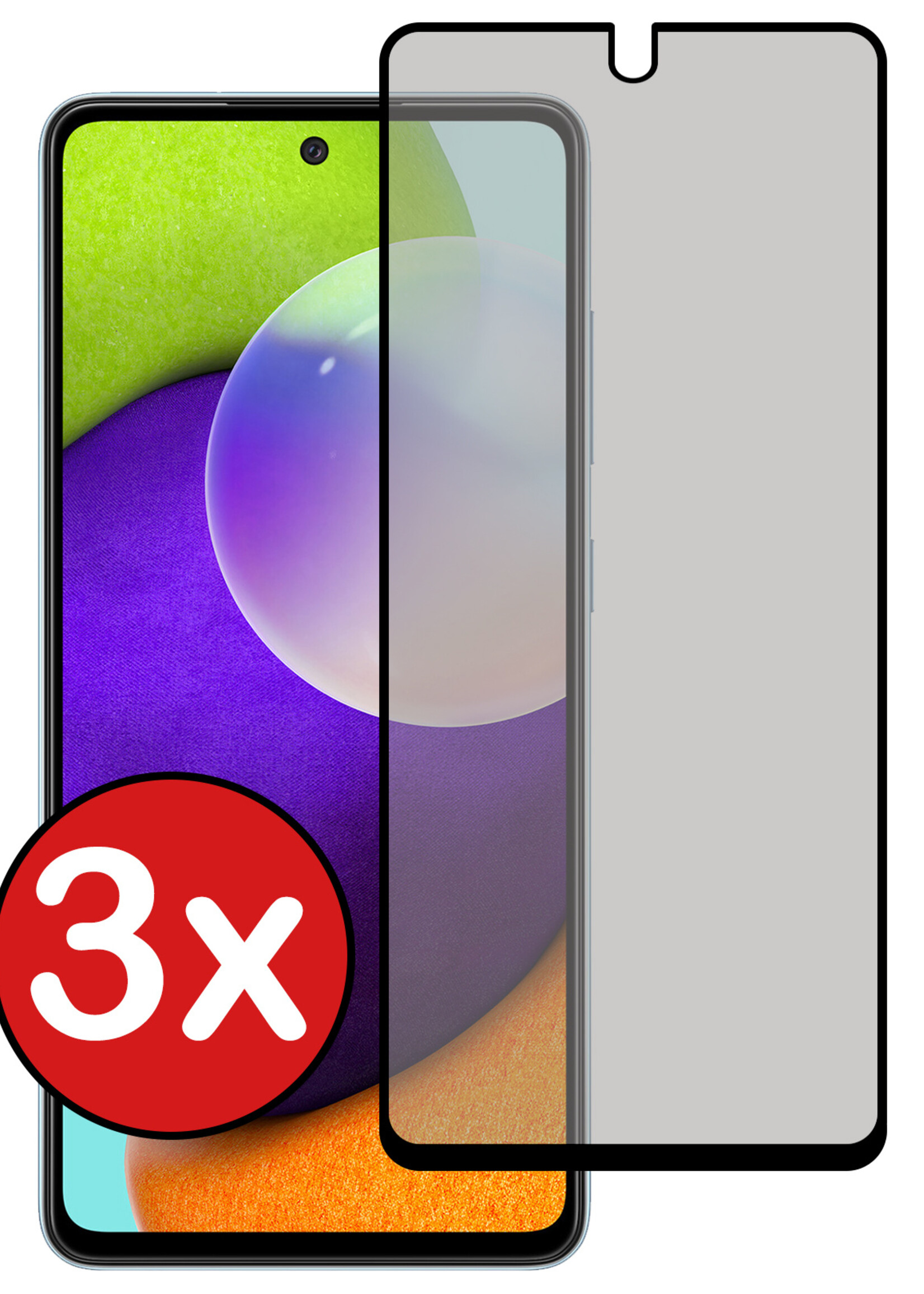 BTH Screenprotector Geschikt voor Samsung A52 Screenprotector Privacy Glas Gehard Full Cover - Screenprotector Geschikt voor Samsung Galaxy A52 Screenprotector Privacy Tempered Glass - 3 PACK