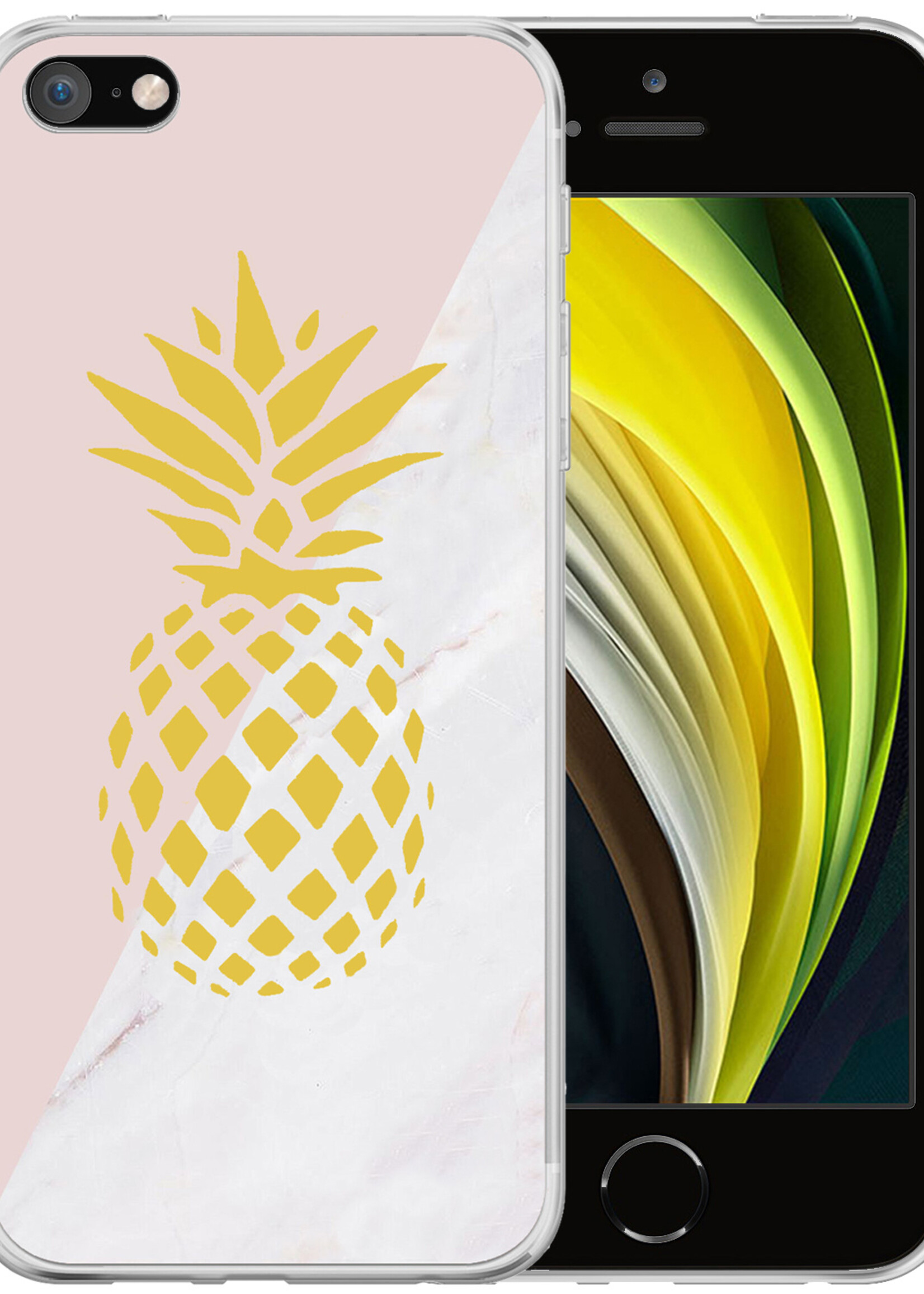 BTH Hoes geschikt voor iPhone SE 2020 Hoesje Siliconen Case Cover - iPhone SE 2020 Hoesje Cover Hoes Siliconen - Ananas