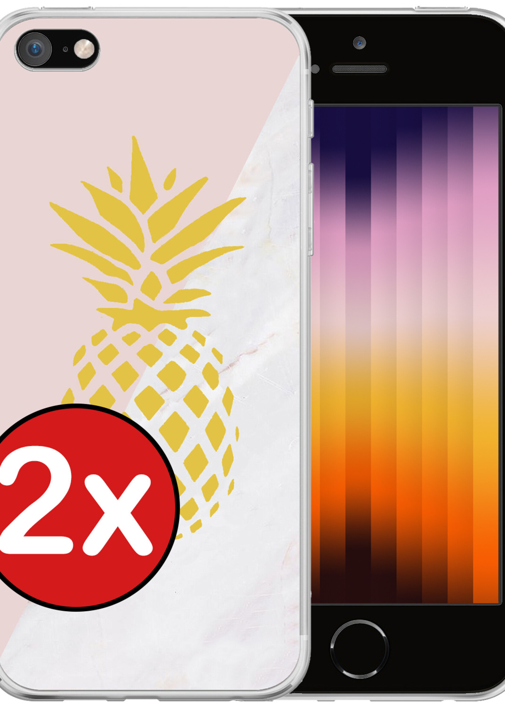 BTH Hoesje Geschikt voor iPhone SE 2022 Hoesje Siliconen Case Hoes - Hoes Geschikt voor iPhone SE (2022) Hoes Cover Case - Ananas - 2 PACK