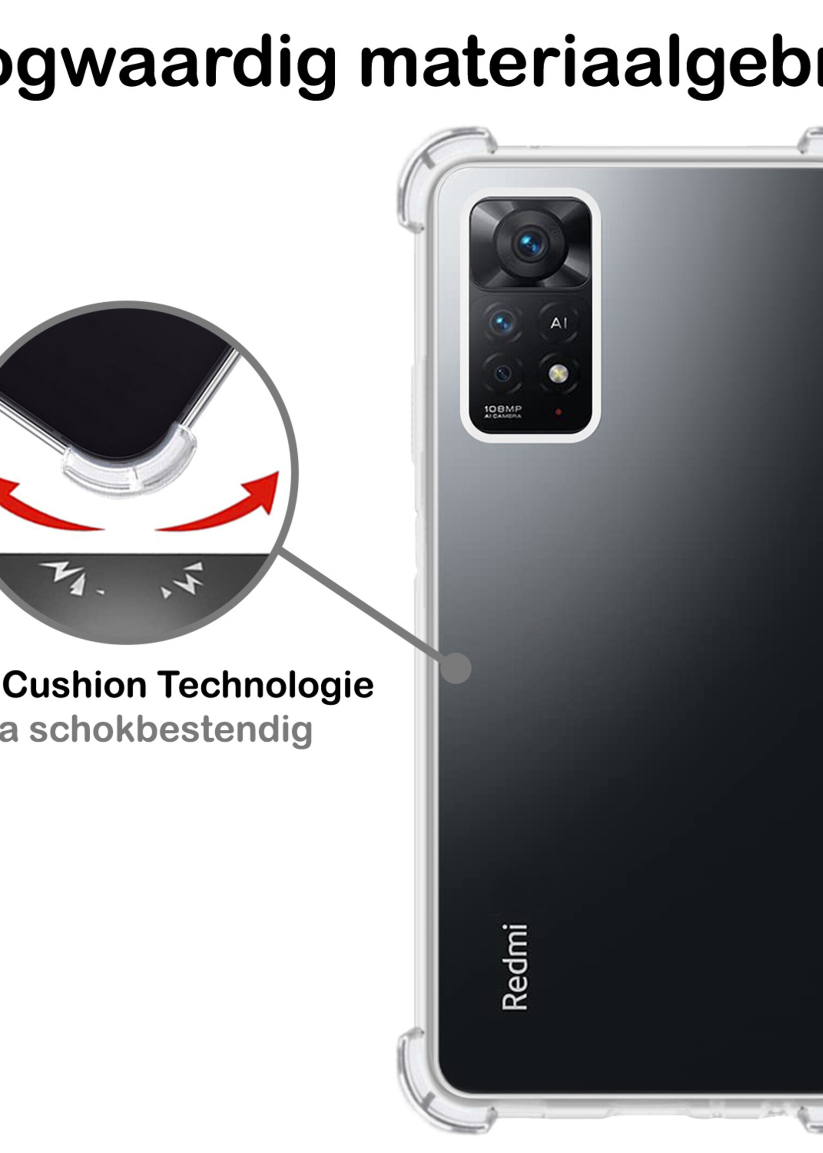 BTH Xiaomi Redmi Note 11 Hoesje Siliconen Shock Proof Case Hoes - Xiaomi Redmi Note 11 Hoes Cover Case Shockproof - Transparant