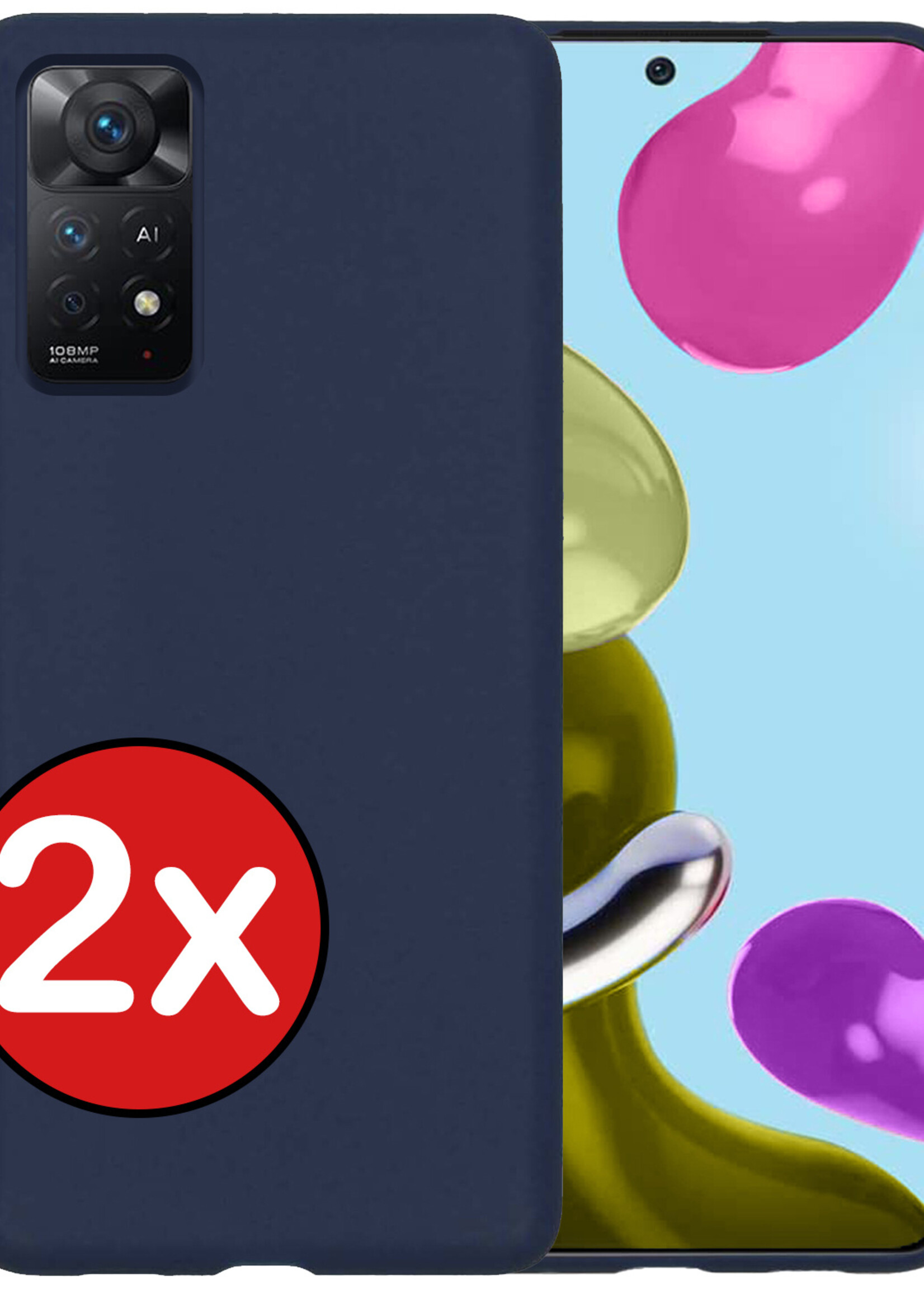 BTH Hoesje Geschikt voor Xiaomi Redmi Note 11 Hoesje Siliconen Case Hoes - Hoes Geschikt voor Xiaomi Redmi Note 11 Hoes Cover Case - Donkerblauw - 2 PACK