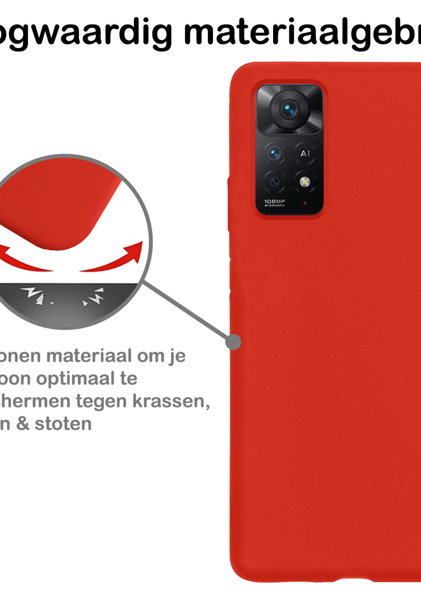 BTH Hoesje Geschikt voor Xiaomi Redmi Note 11 Hoesje Siliconen Case Hoes Met Screenprotector - Hoes Geschikt voor Xiaomi Redmi Note 11 Hoes Cover Case - Rood