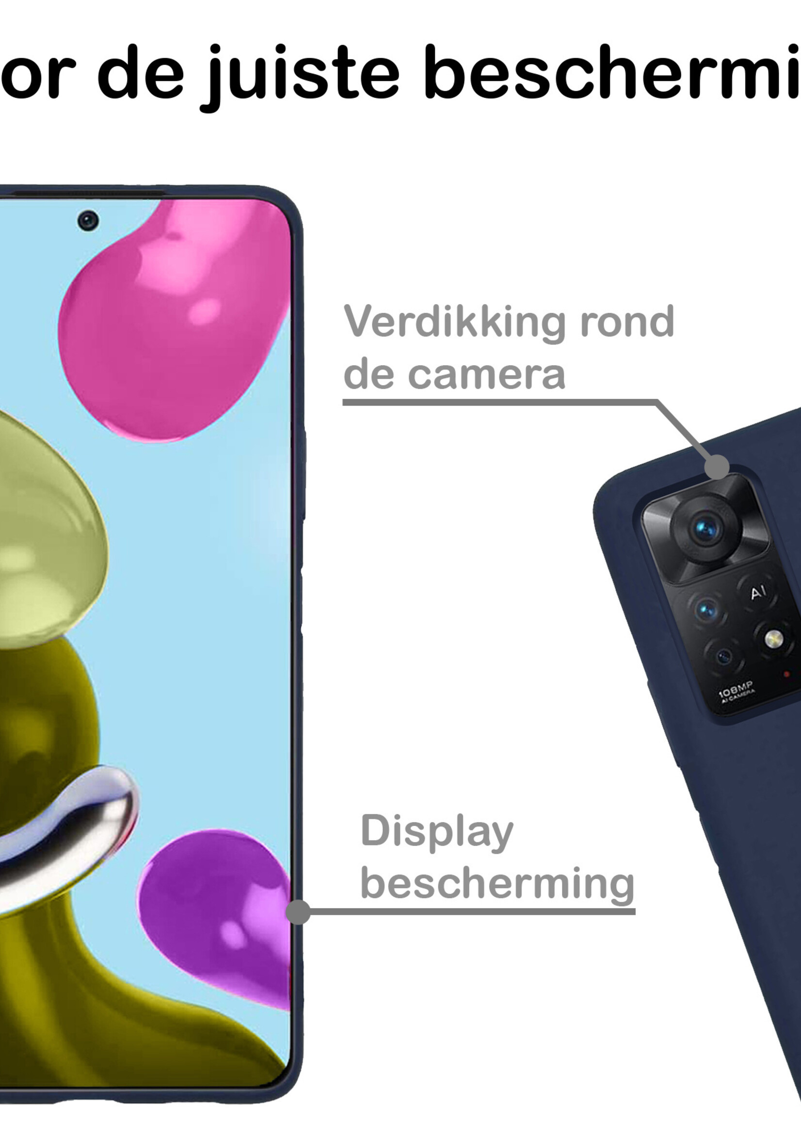 BTH Hoesje Geschikt voor Xiaomi Redmi Note 11 Hoesje Siliconen Case Hoes Met 2x Screenprotector - Hoes Geschikt voor Xiaomi Redmi Note 11 Hoes Cover Case - Donkerblauw