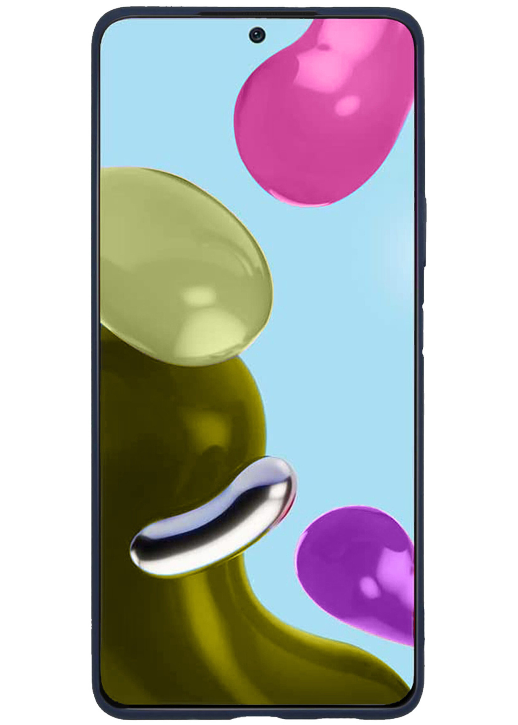 BTH Hoesje Geschikt voor Xiaomi Redmi Note 11 Hoesje Siliconen Case Hoes Met 2x Screenprotector - Hoes Geschikt voor Xiaomi Redmi Note 11 Hoes Cover Case - Donkerblauw