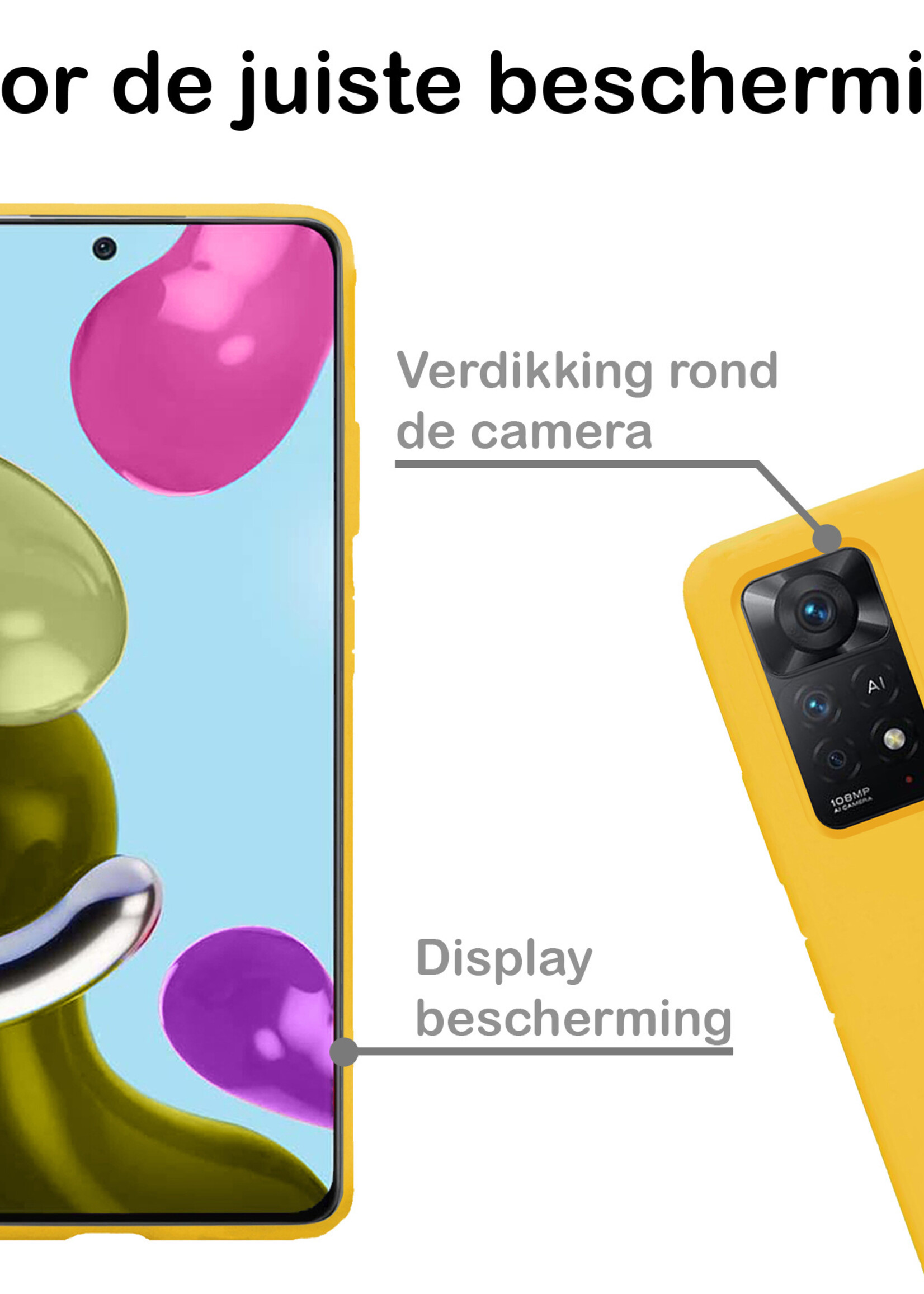 BTH Hoesje Geschikt voor Xiaomi Redmi Note 11 Hoesje Siliconen Case Hoes Met 2x Screenprotector - Hoes Geschikt voor Xiaomi Redmi Note 11 Hoes Cover Case - Geel