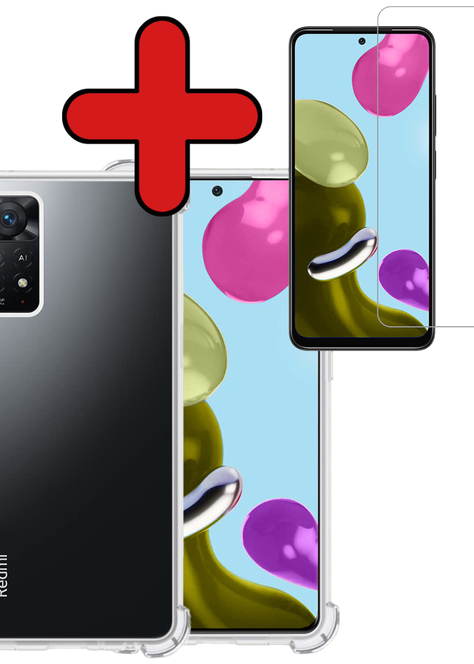 BTH Hoesje Geschikt voor Xiaomi Redmi Note 11 Hoesje Siliconen Shock Proof Case Hoes Met Screenprotector - Hoes Geschikt voor Xiaomi Redmi Note 11 Hoes Cover Case Shockproof - Transparant
