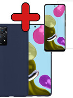 BTH BTH Xiaomi Redmi Note 11  Hoesje Siliconen Met Screenprotector - Donkerblauw