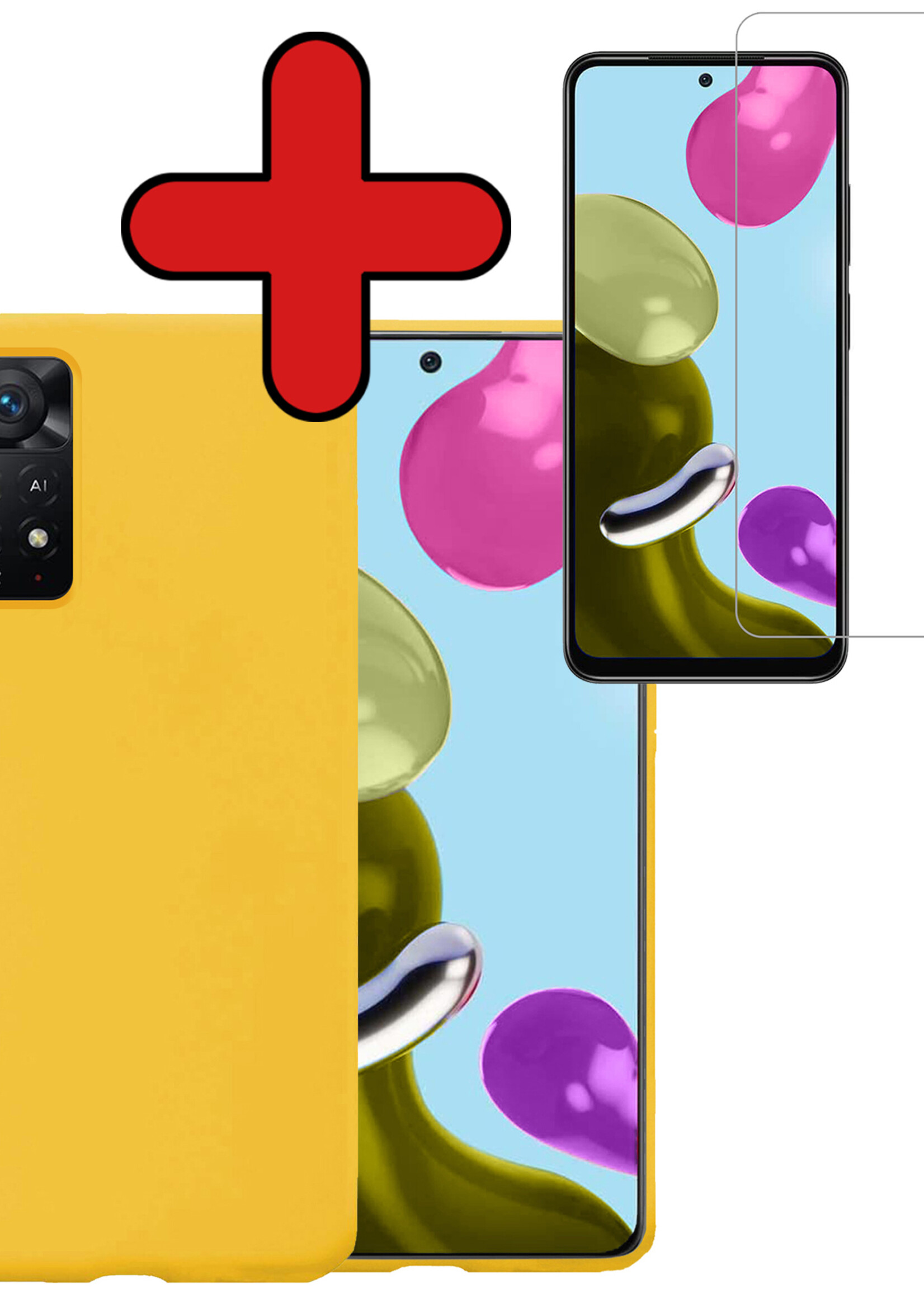 BTH Hoesje Geschikt voor Xiaomi Redmi Note 11 Hoesje Siliconen Case Hoes Met Screenprotector - Hoes Geschikt voor Xiaomi Redmi Note 11 Hoes Cover Case - Geel