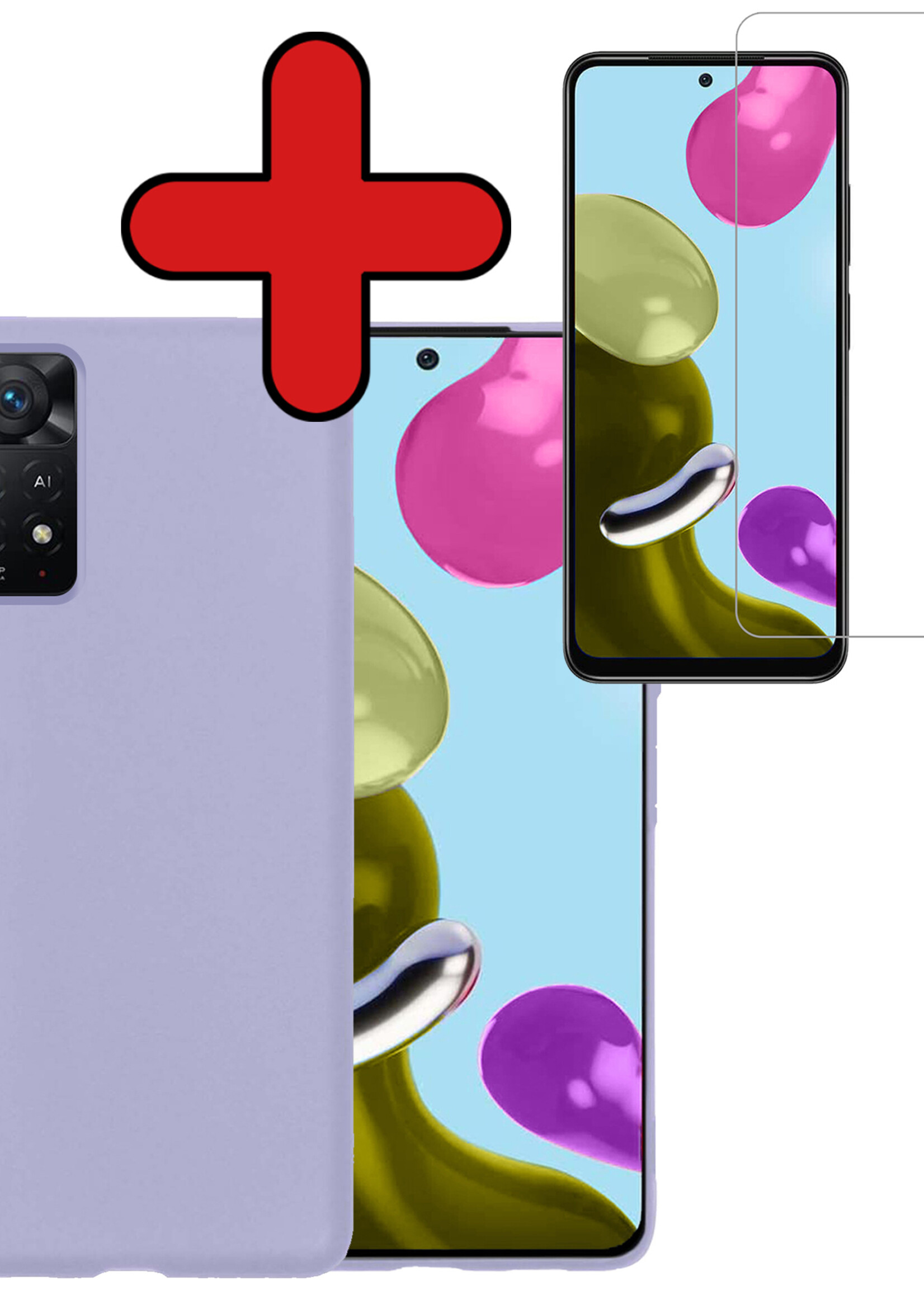BTH Hoesje Geschikt voor Xiaomi Redmi Note 11 Hoesje Siliconen Case Hoes Met Screenprotector - Hoes Geschikt voor Xiaomi Redmi Note 11 Hoes Cover Case - Lila
