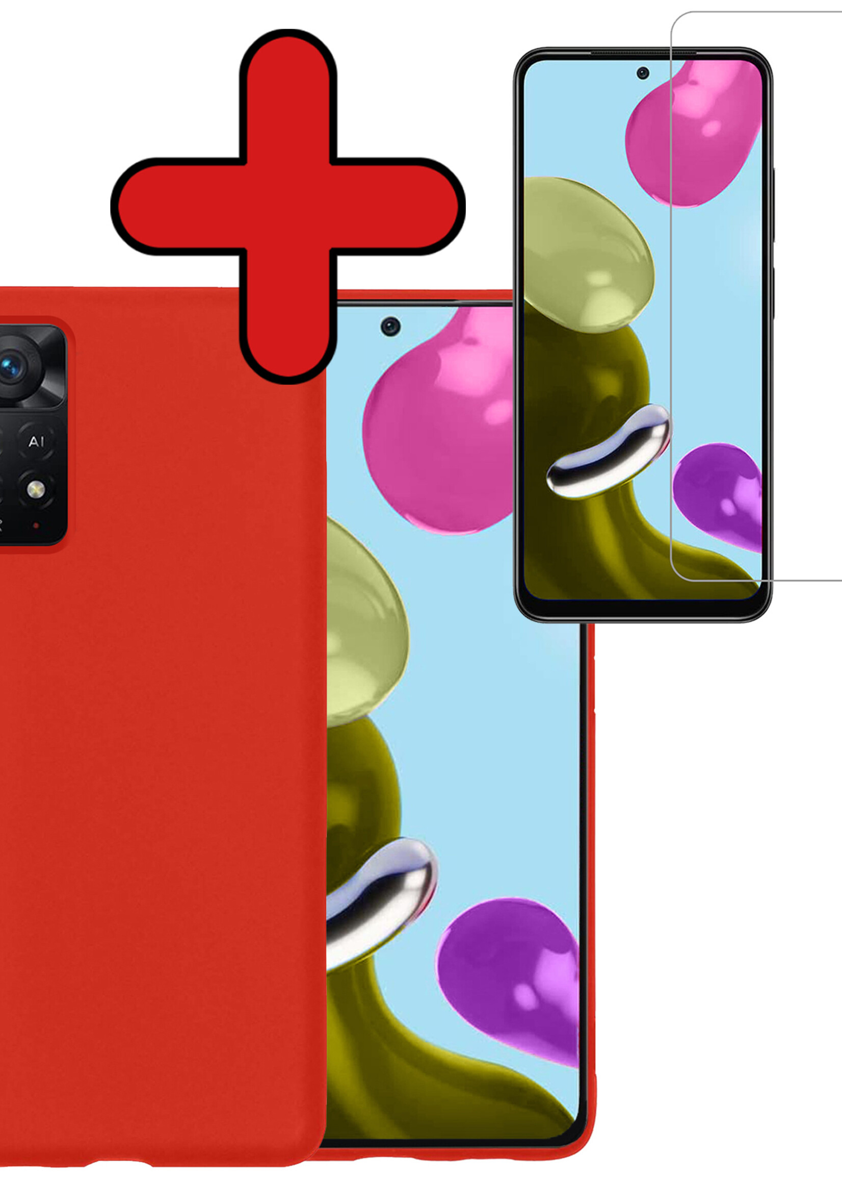 BTH Hoesje Geschikt voor Xiaomi Redmi Note 11 Hoesje Siliconen Case Hoes Met Screenprotector - Hoes Geschikt voor Xiaomi Redmi Note 11 Hoes Cover Case - Rood