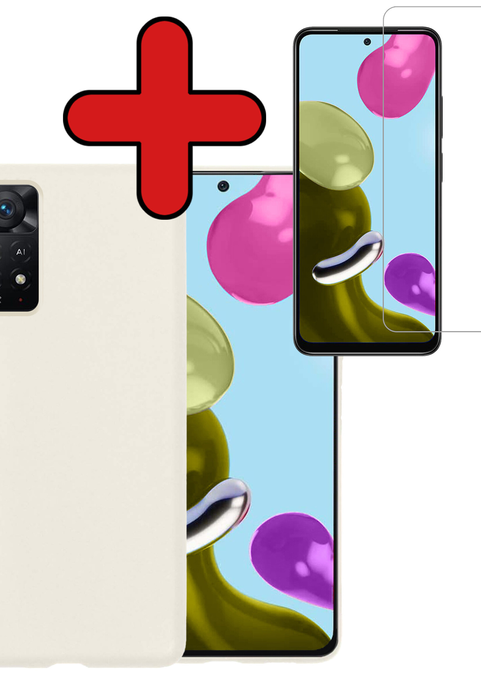 BTH Hoesje Geschikt voor Xiaomi Redmi Note 11 Hoesje Siliconen Case Hoes Met Screenprotector - Hoes Geschikt voor Xiaomi Redmi Note 11 Hoes Cover Case - Wit