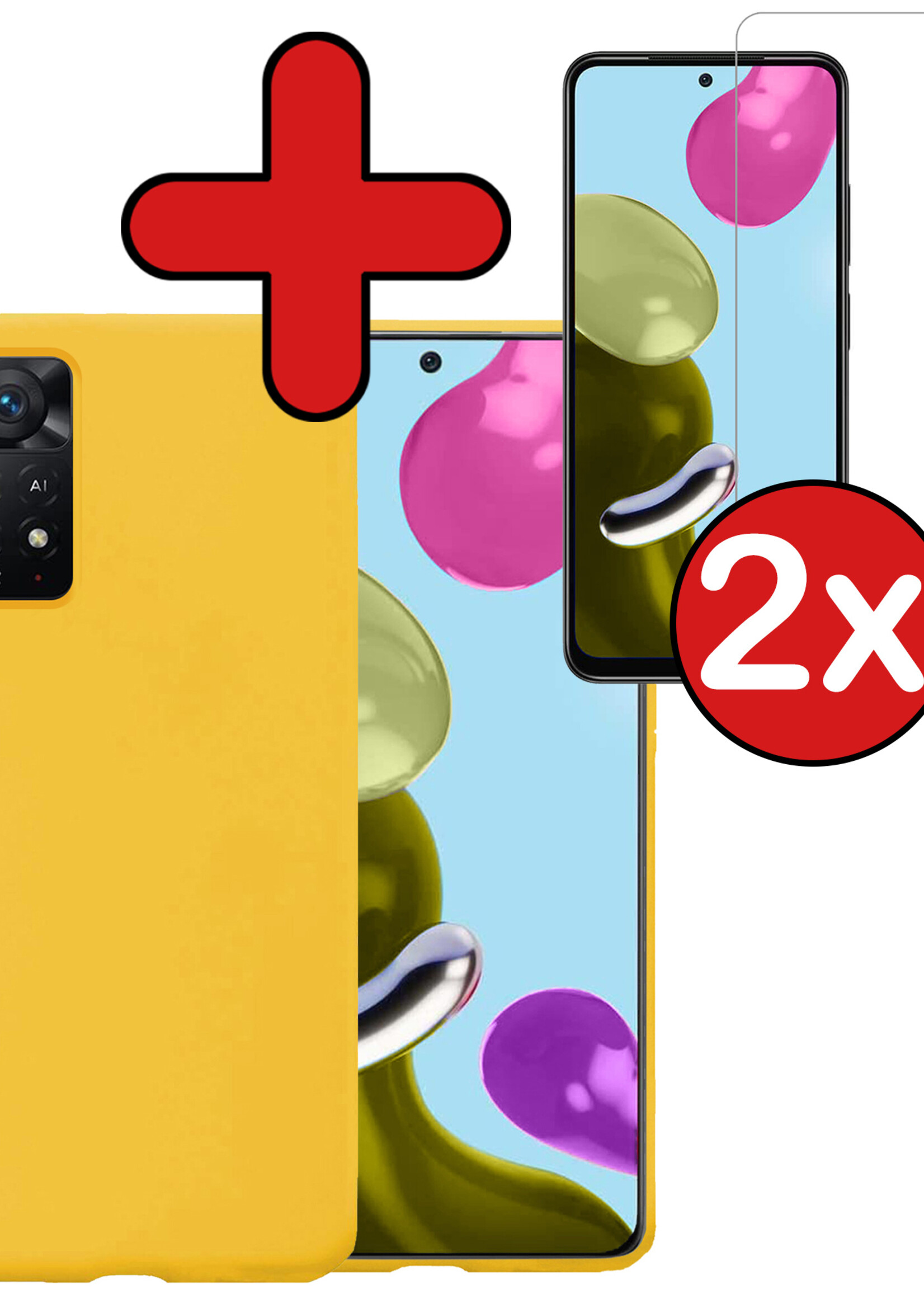 BTH Hoesje Geschikt voor Xiaomi Redmi Note 11 Hoesje Siliconen Case Hoes Met 2x Screenprotector - Hoes Geschikt voor Xiaomi Redmi Note 11 Hoes Cover Case - Geel