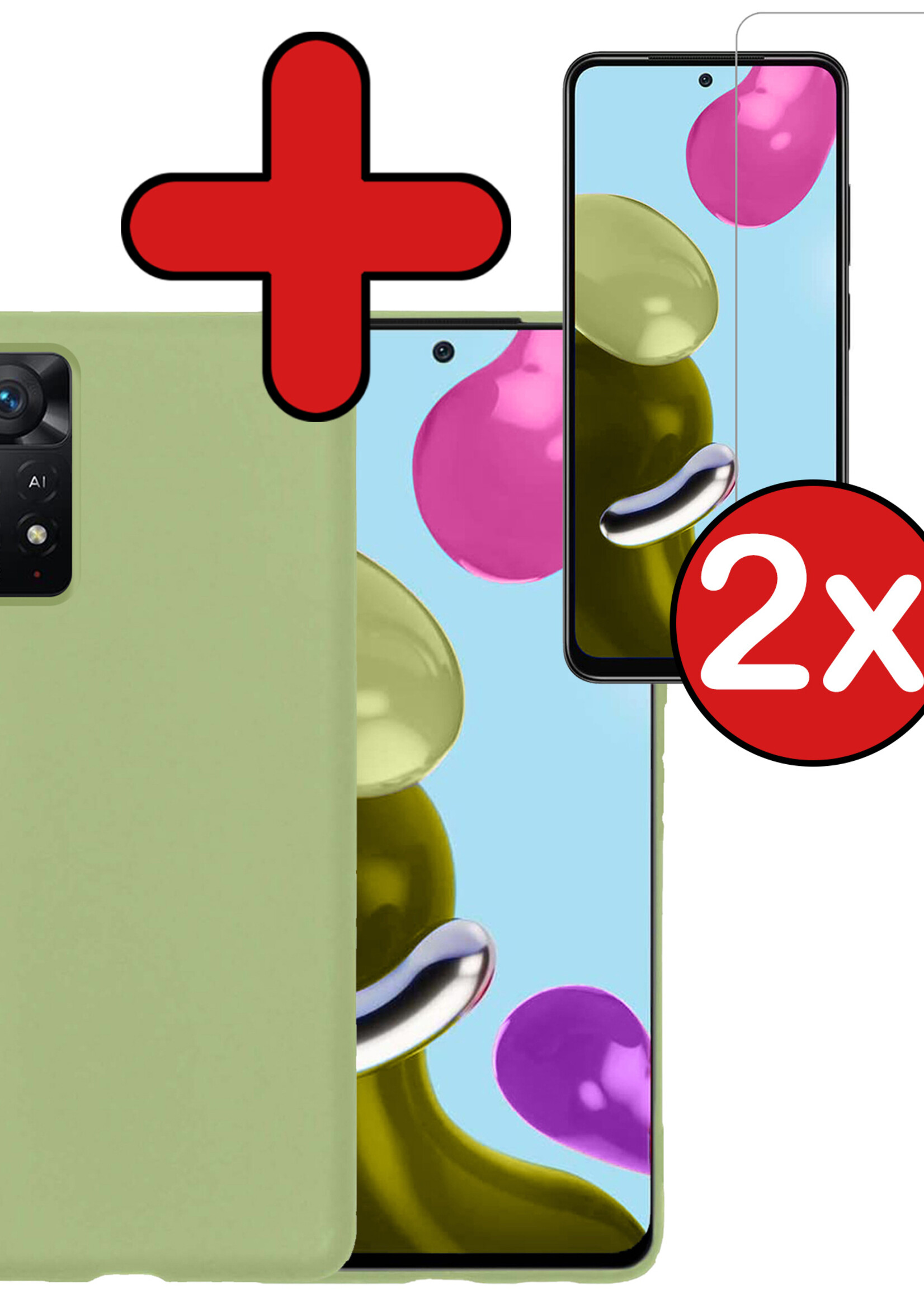 BTH Hoesje Geschikt voor Xiaomi Redmi Note 11 Hoesje Siliconen Case Hoes Met 2x Screenprotector - Hoes Geschikt voor Xiaomi Redmi Note 11 Hoes Cover Case - Groen